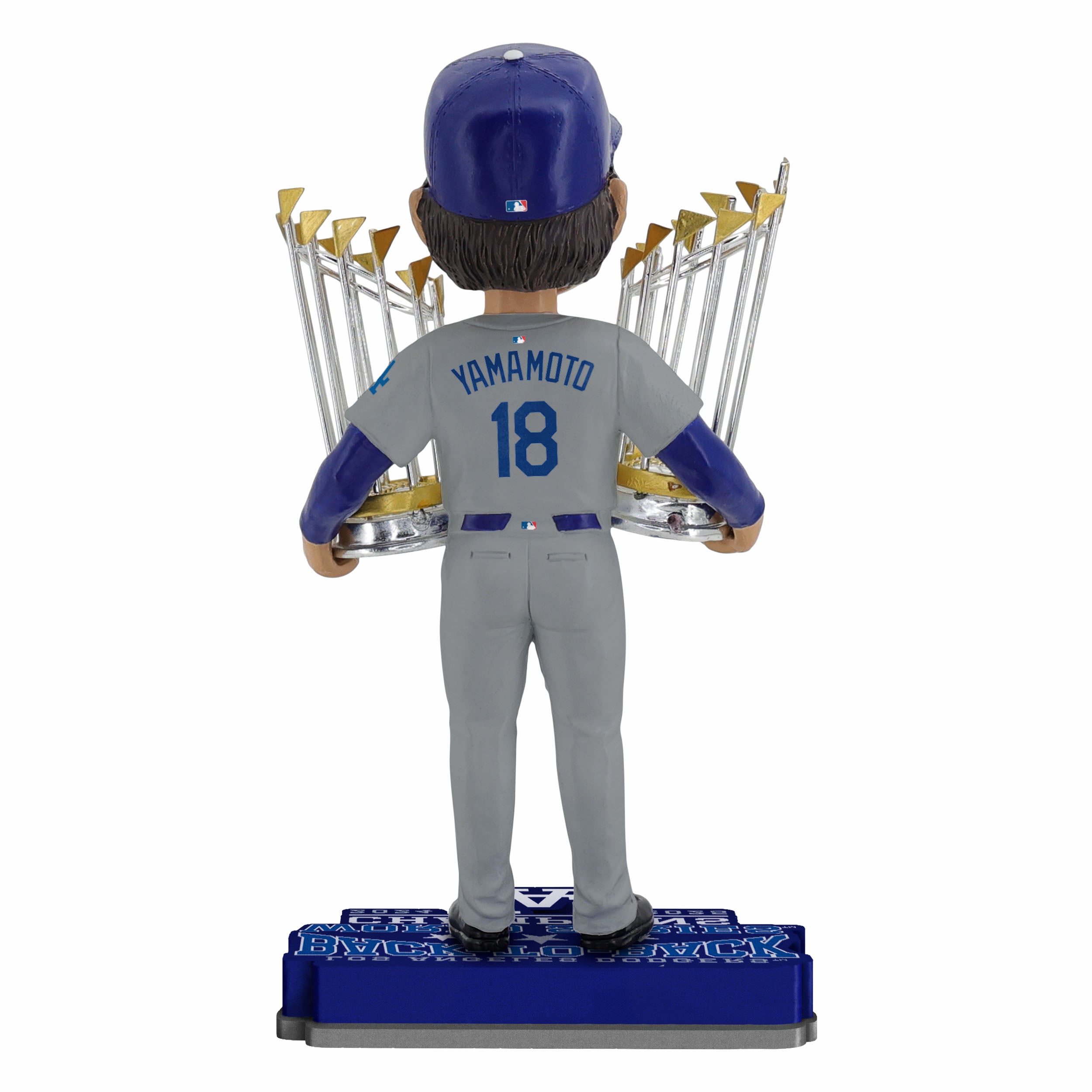 Figurine à tête branlante de 20 cm (8 pouces) de Yoshinobu Yamamoto, des Dodgers de Los Angeles, doubles champions des Séries mondiales.