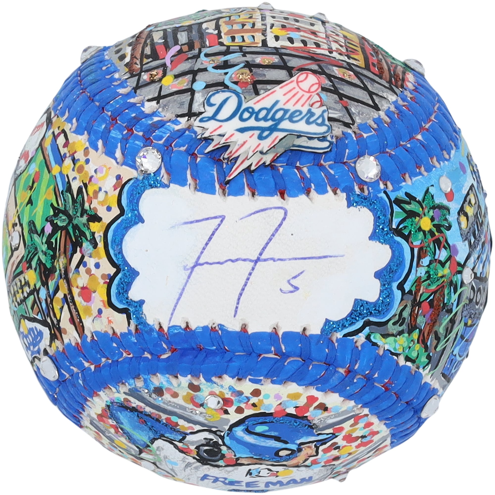 Ballon de baseball autographié par Freddie Freeman des Dodgers de Los Angeles - Illustration de Charles Fazzino - HG99297923