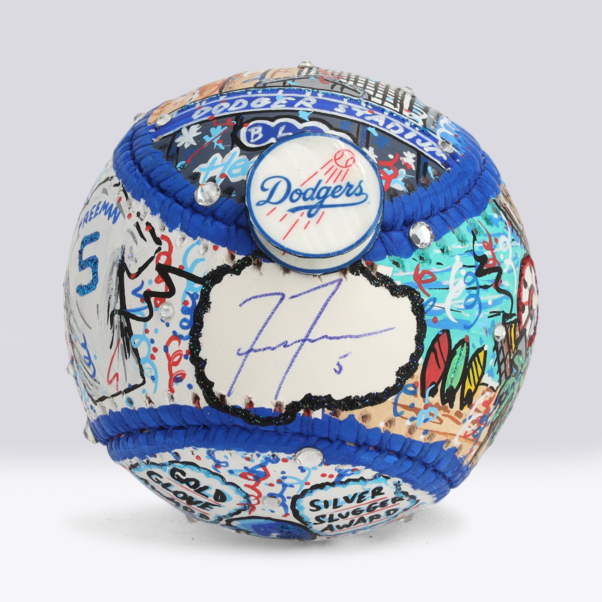 Balle de baseball autographiée par Freddie Freeman (Los Angeles Dodgers) - Illustration de Charles Fazzino - NF70446063