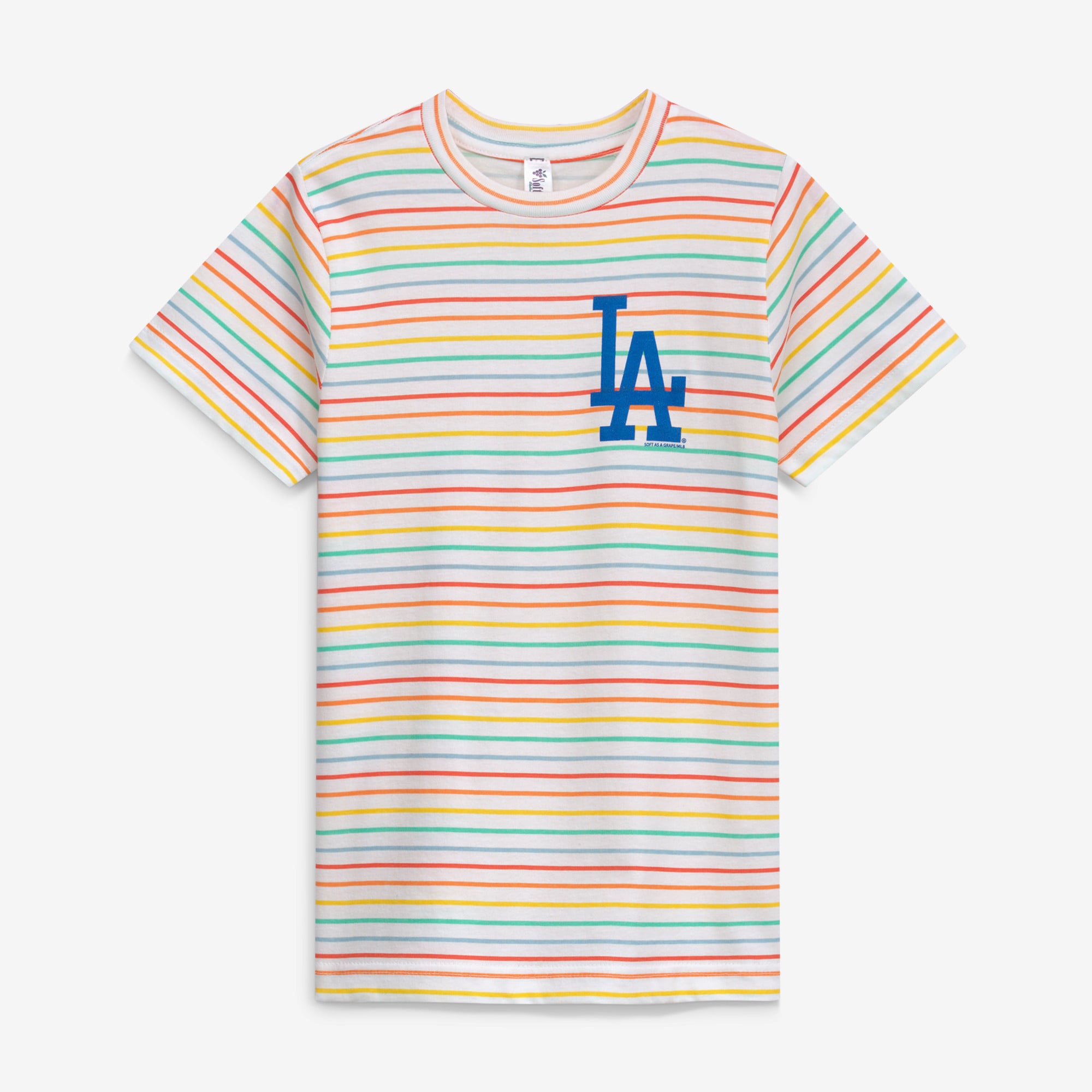 Girls Youth Soft as a Grape  White Los Angeles Dodgers Striped T-Shirt
