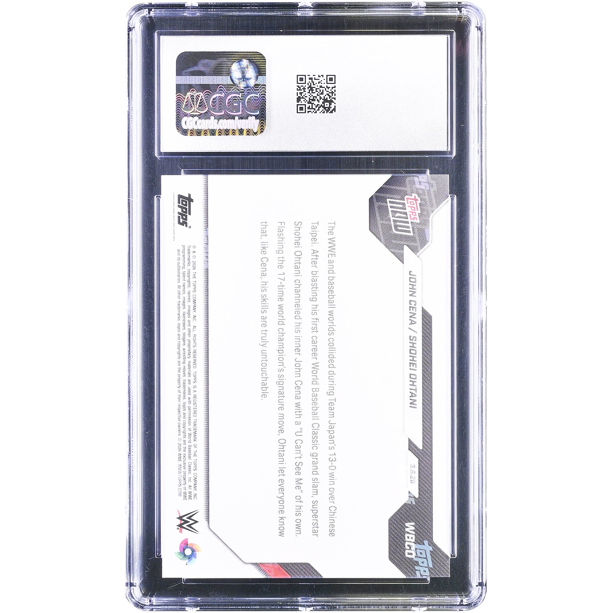 John Cena et Shohei Ohtani 2026 Topps Now U Can't See Me! Icônes : Maîtrisez leur geste signature #WBCO Carte authentifiée CGC 10