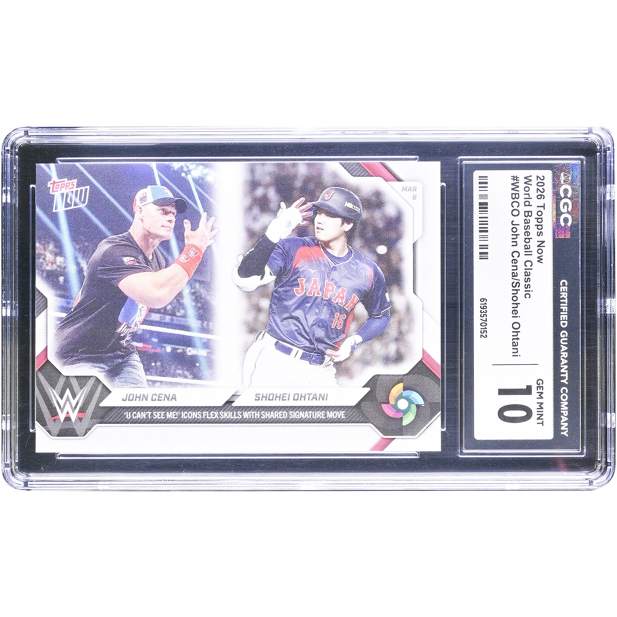 John Cena et Shohei Ohtani 2026 Topps Now U Can't See Me! Icônes : Maîtrisez leur geste signature #WBCO Carte authentifiée CGC 10