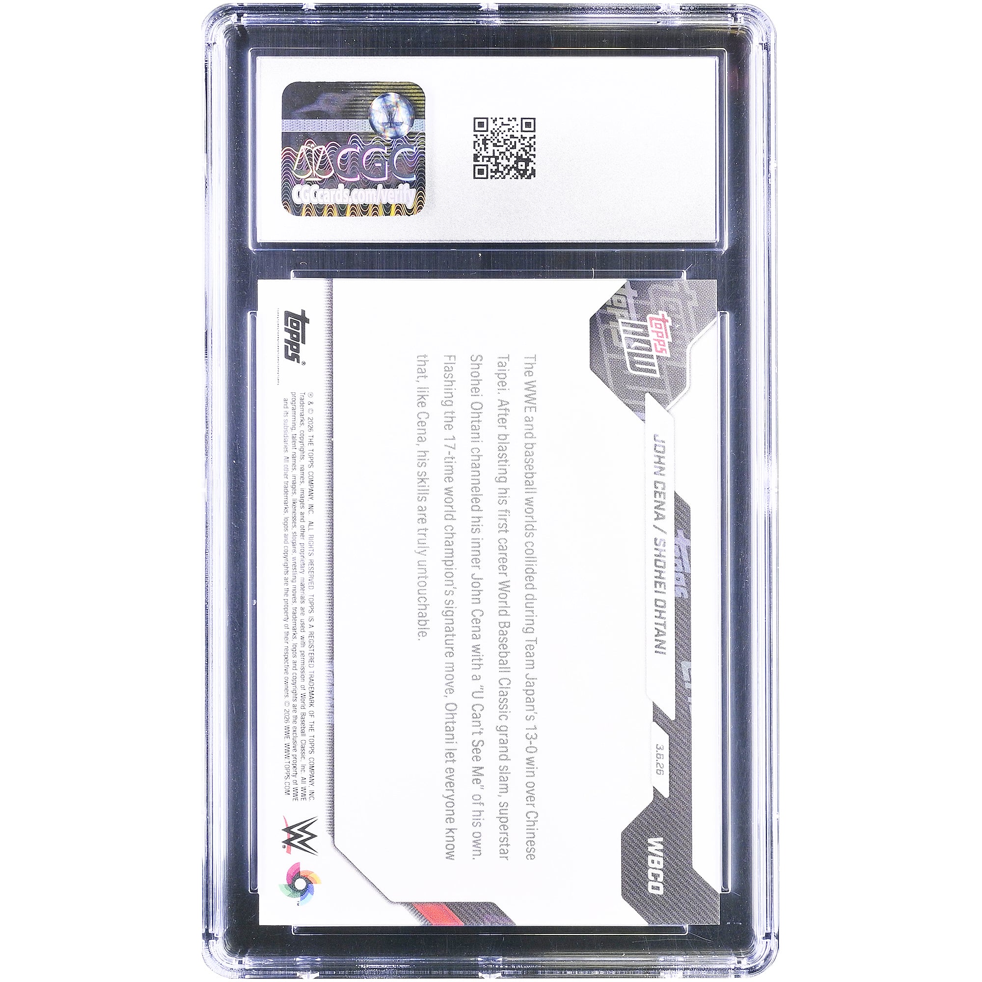 John Cena & Shohei Ohtani 2026 Topps Now U Can't See Me! Icons Flex Skills With Shared Signature Move #WBCO CGC Authenticated Card