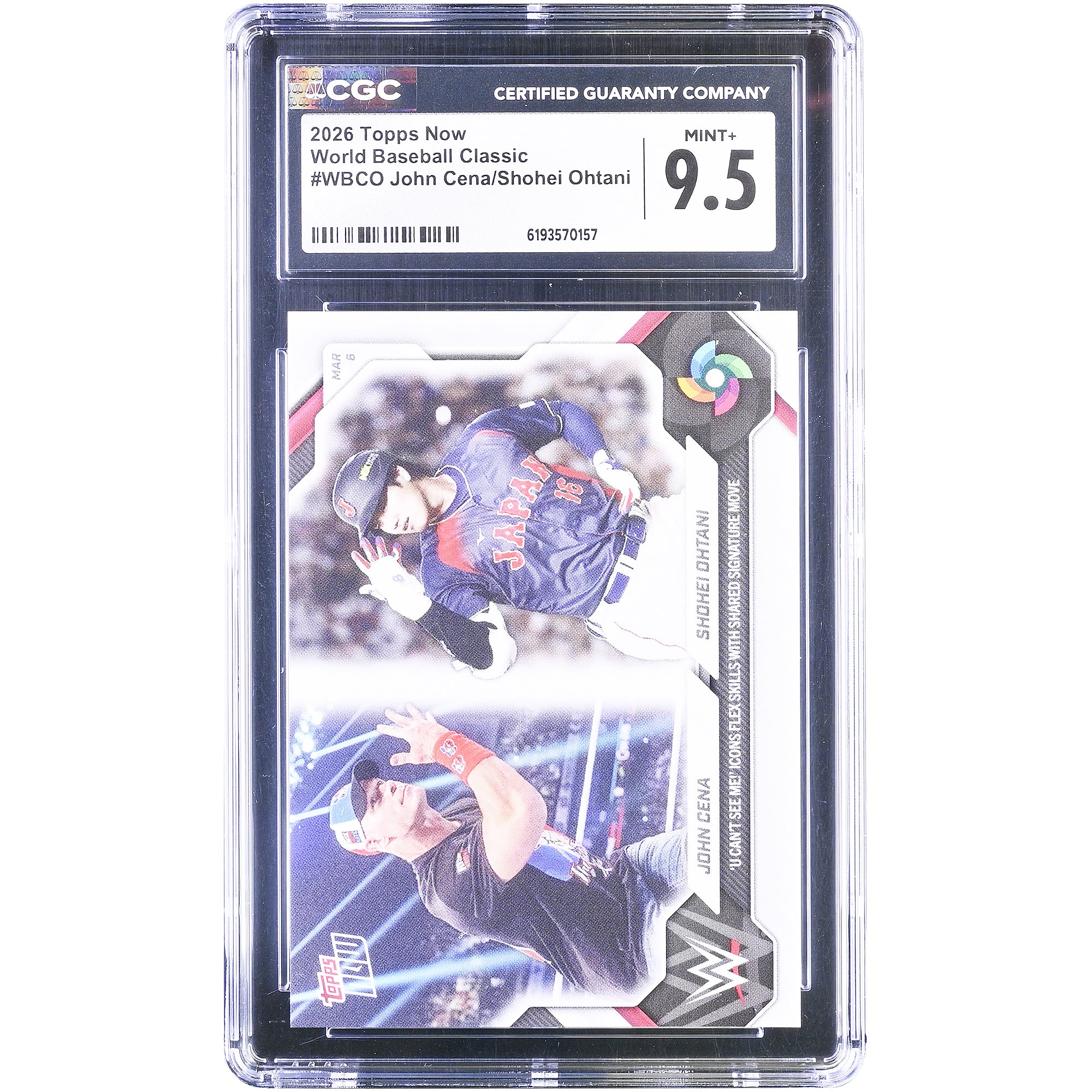 John Cena et Shohei Ohtani 2026 Topps Now U Can't See Me! Icônes : Un talent exceptionnel et un geste signature partagé #WBCO Carte authentifiée CGC 9.5