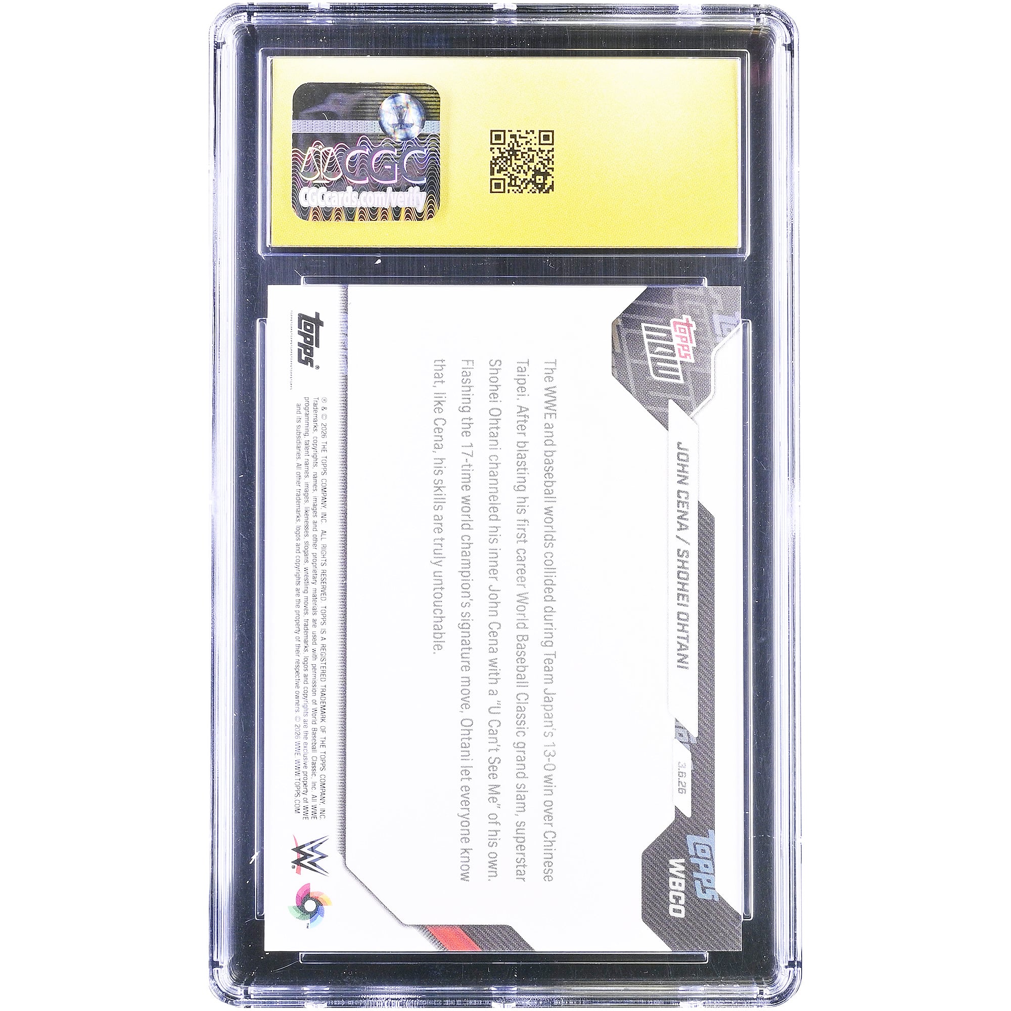 John Cena et Shohei Ohtani 2026 Topps Now U Can't See Me! Icônes : Maîtrisez leur geste signature #WBCO Authentifiée CGC État neuf Carte 10