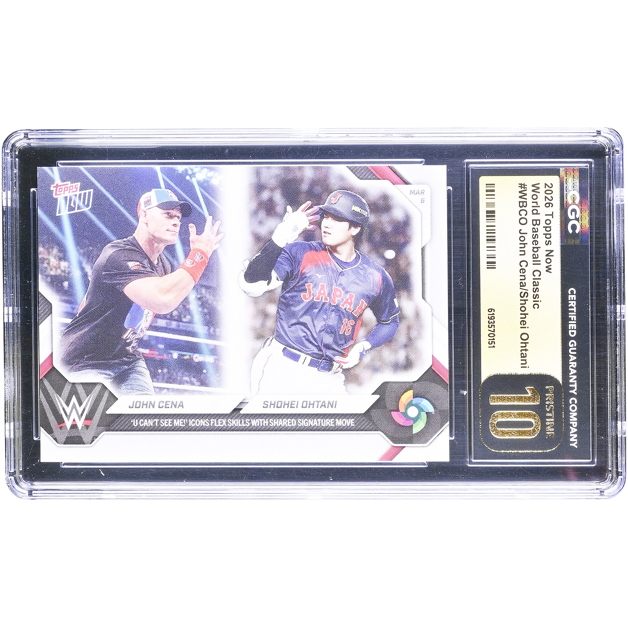 John Cena et Shohei Ohtani 2026 Topps Now U Can't See Me! Icônes : Maîtrisez leur geste signature #WBCO Authentifiée CGC État neuf Carte 10