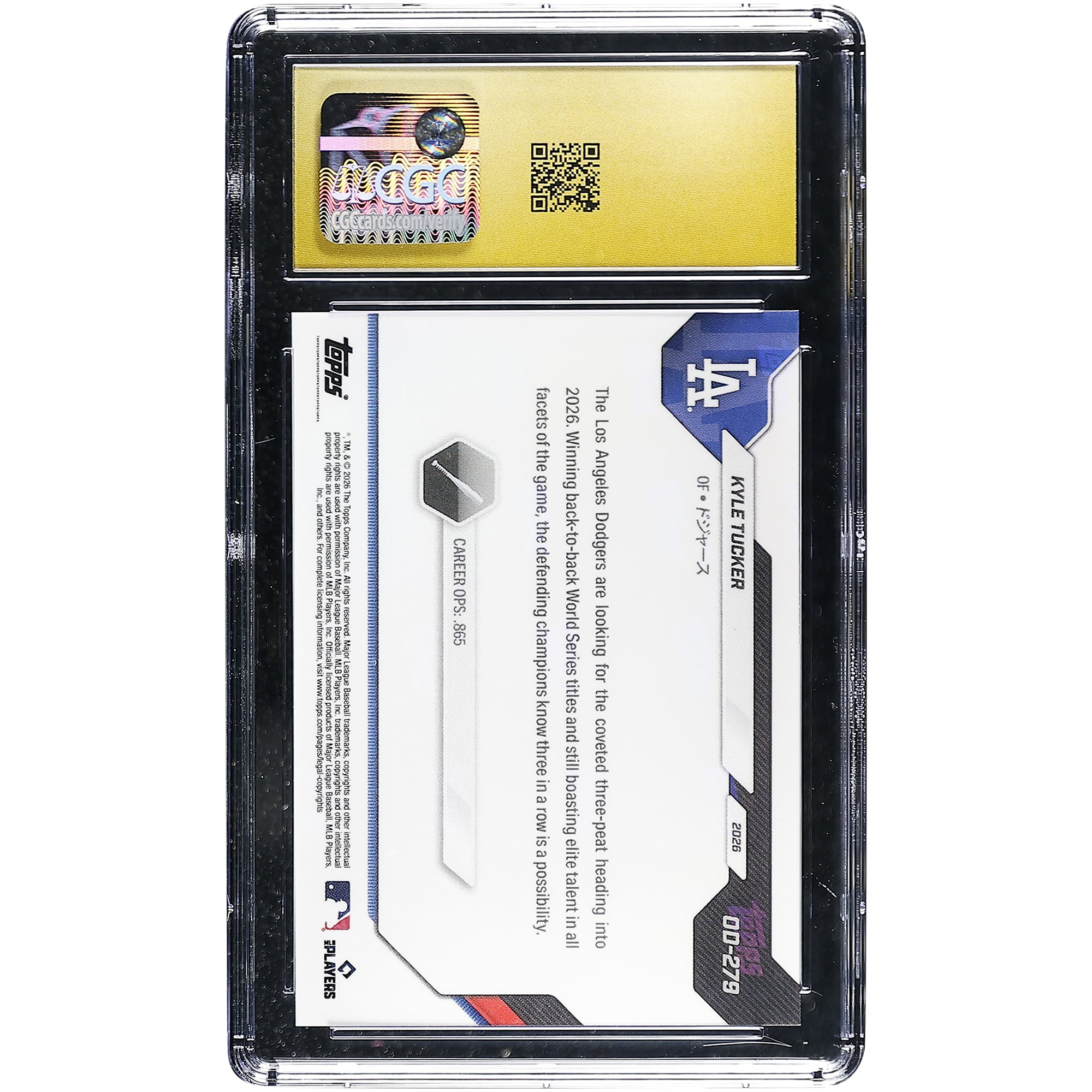 Carte Kyle Tucker des Dodgers de Los Angeles 2026 Topps Now Road to Opening Day - Édition Japon #OD-279, authentifiée CGC, état Pristine 10