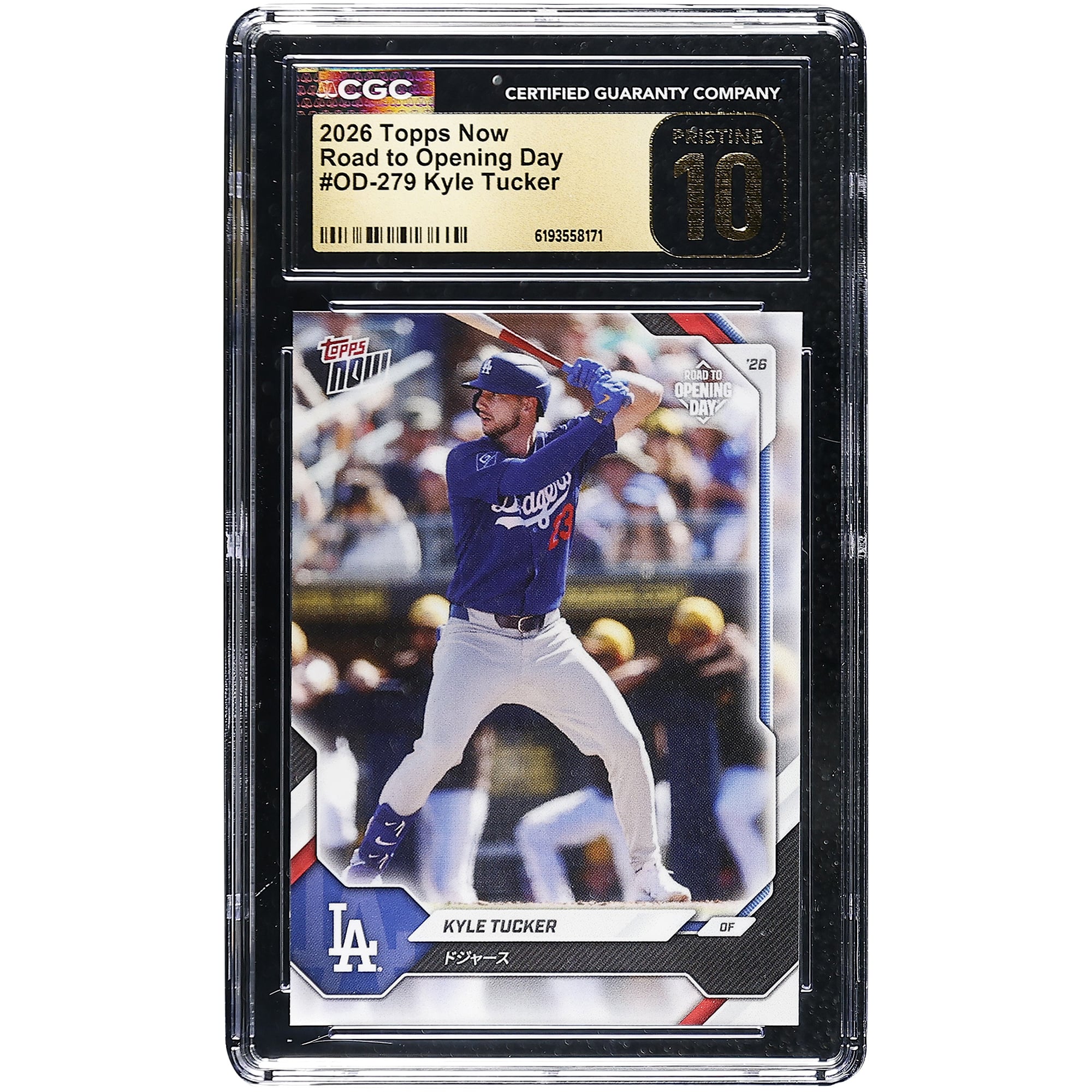 Carte Kyle Tucker des Dodgers de Los Angeles 2026 Topps Now Road to Opening Day - Édition Japon #OD-279, authentifiée CGC, état Pristine 10