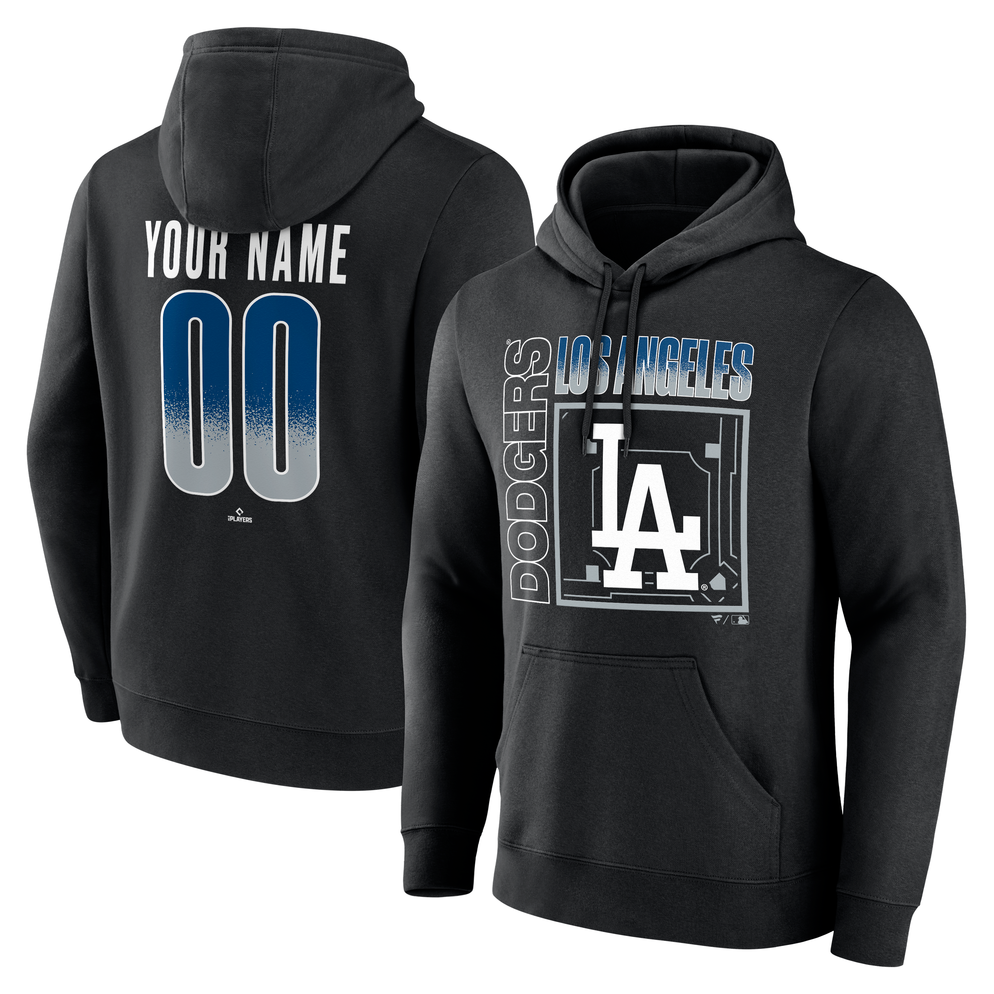 Sweat à capuche noir pour homme Los Angeles Dodgers Home Field Pop personnalisé avec nom et numéro