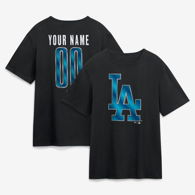 Los Angeles Dodgers  Metallic Mascot Personalized Name & Number T-Shirt - Black