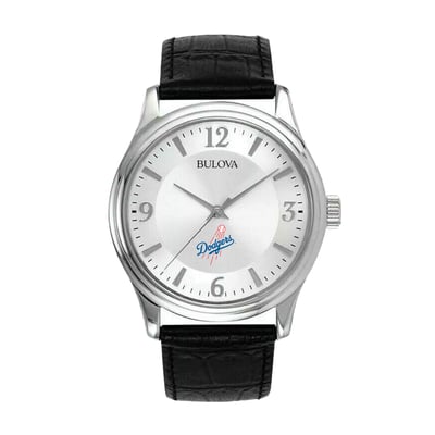 Los Angeles Dodgers Bulova Leather Strap Watch - Silver
