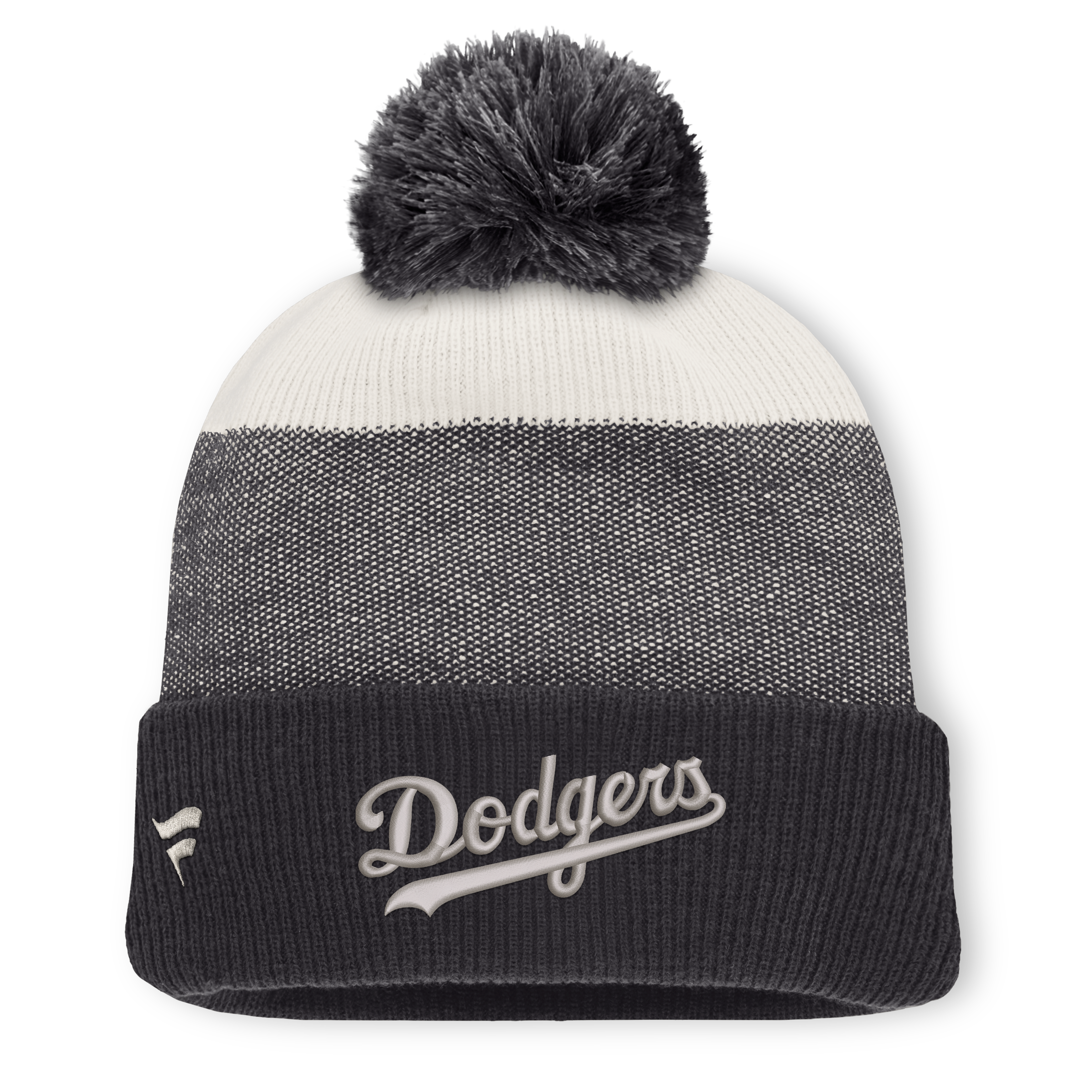 Bonnet à revers pour homme Fanatics gris anthracite/gris Los Angeles Dodgers avec pompon