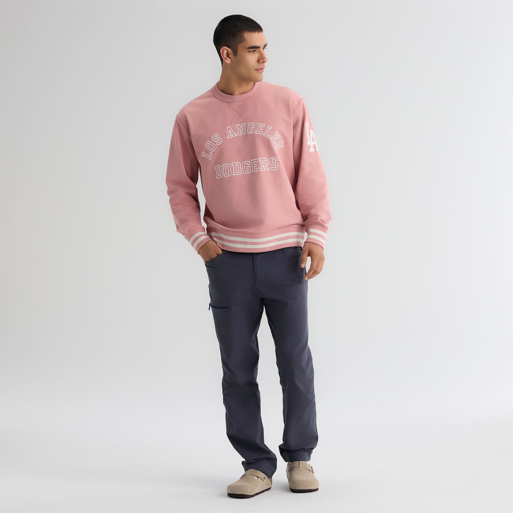 Sweat-shirt éponge emblématique Los Angeles Dodgers rose délavé pour homme de Fanatics