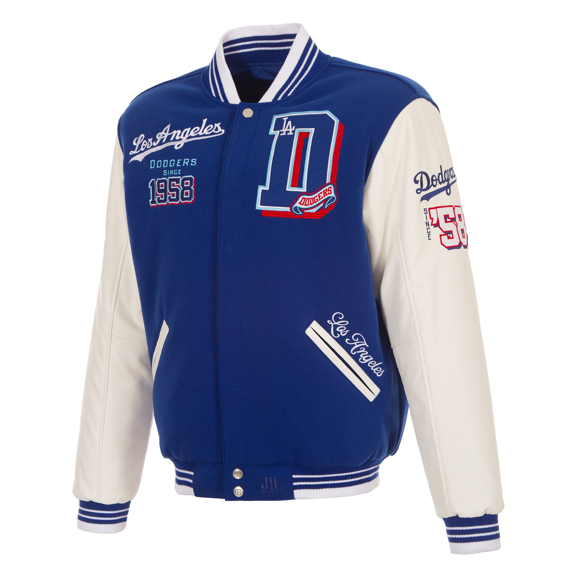 Veste universitaire réversible à boutons-pression pour homme JH Design Royal Los Angeles Dodgers