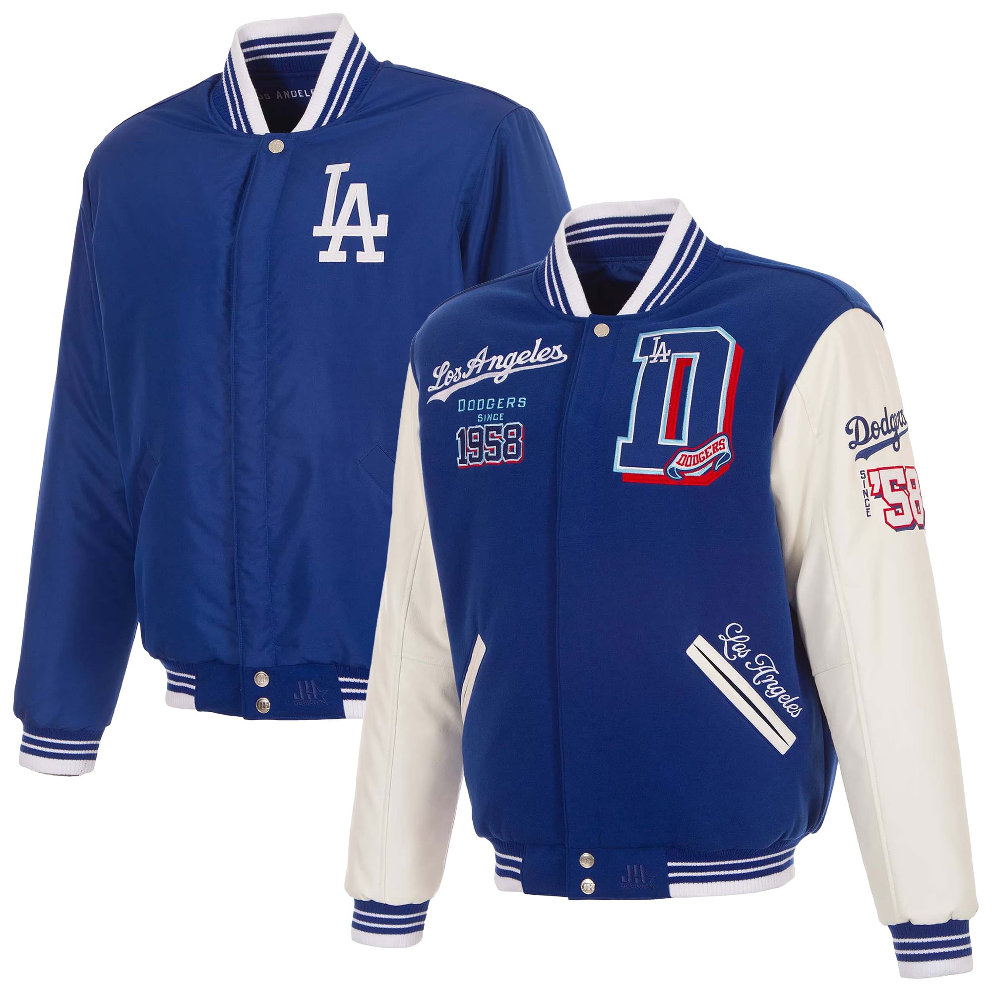 Veste universitaire réversible à boutons-pression pour homme JH Design Royal Los Angeles Dodgers