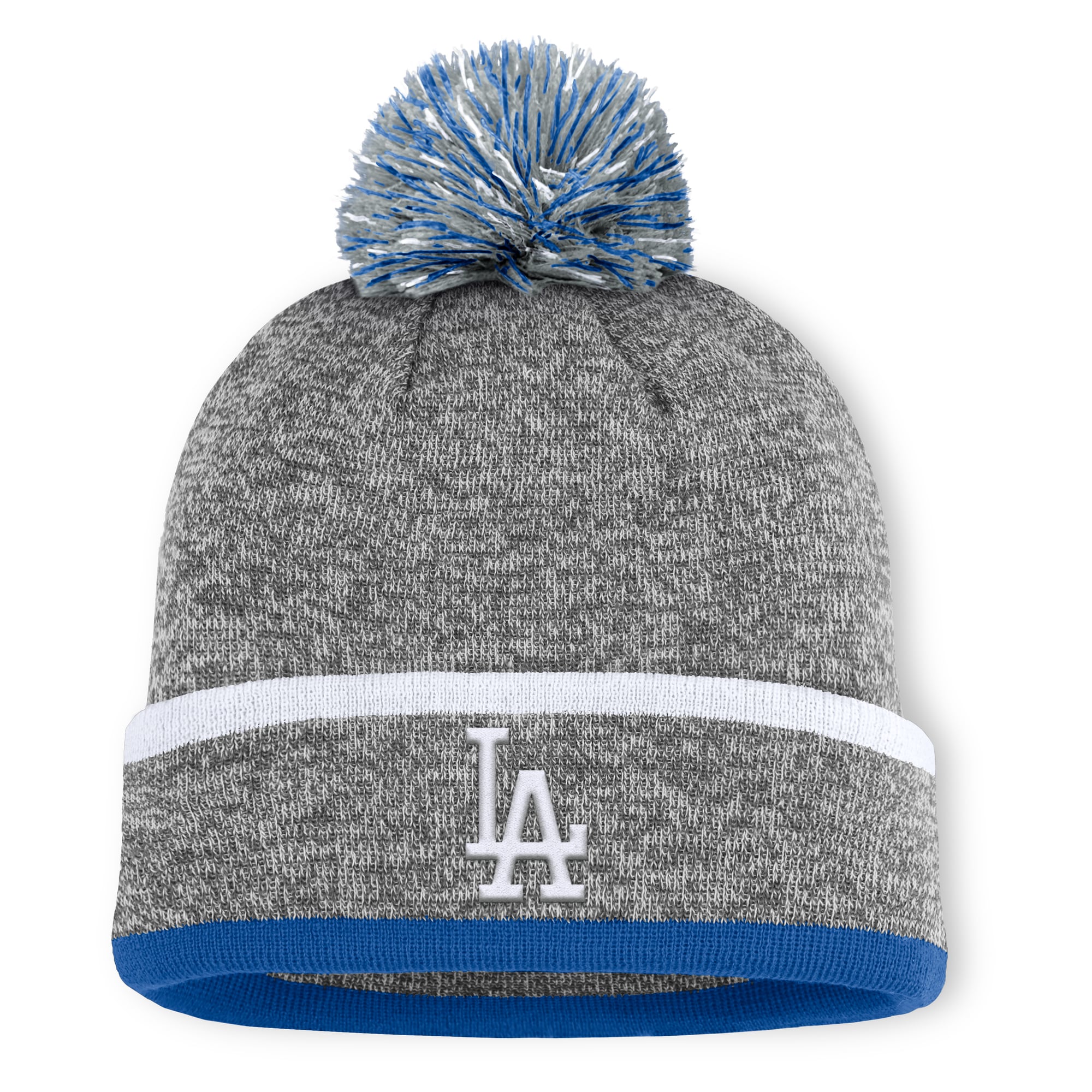 Bonnet en tricot à revers et pompon Fanatics des Dodgers de Los Angeles pour homme, gris chiné