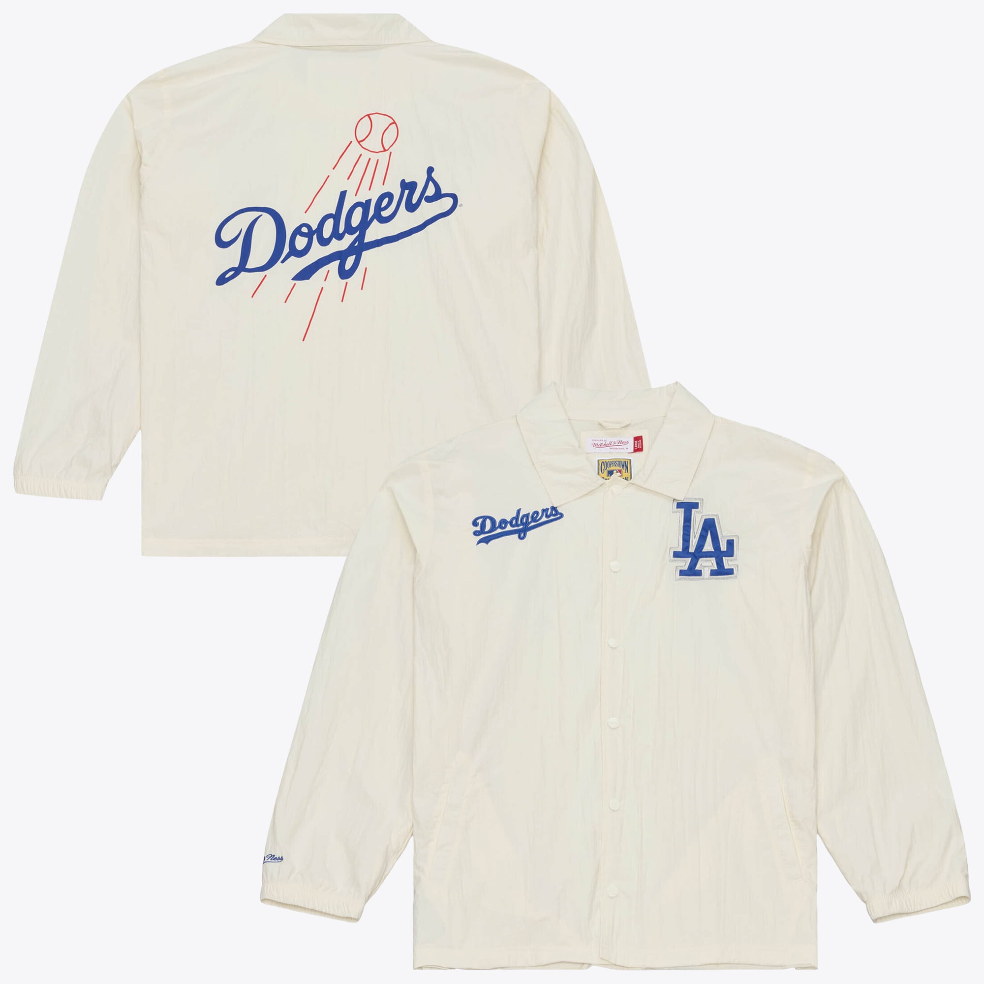 Men's Mitchell & Ness  Cream Los Angeles Dodgers Cooperstown Collection Retro Roots Coaches Jacket