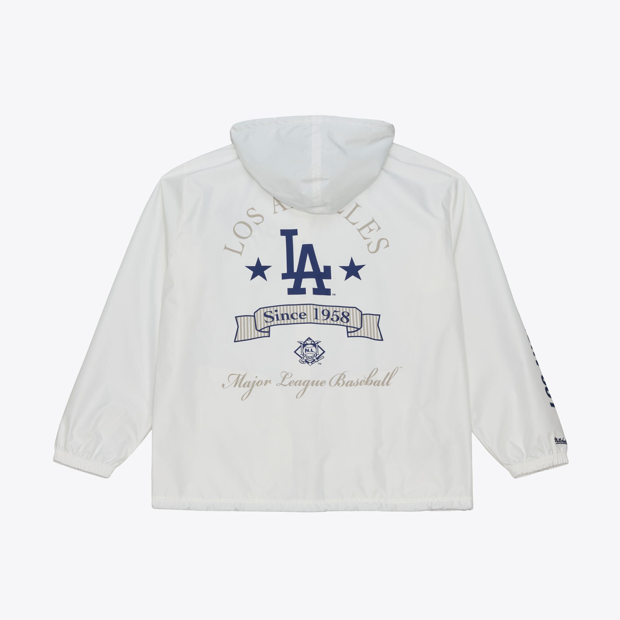 Veste coupe-vent à capuche Mitchell & Ness pour homme, modèle Yacht Rock Coaches, blanche, Los Angeles Dodgers