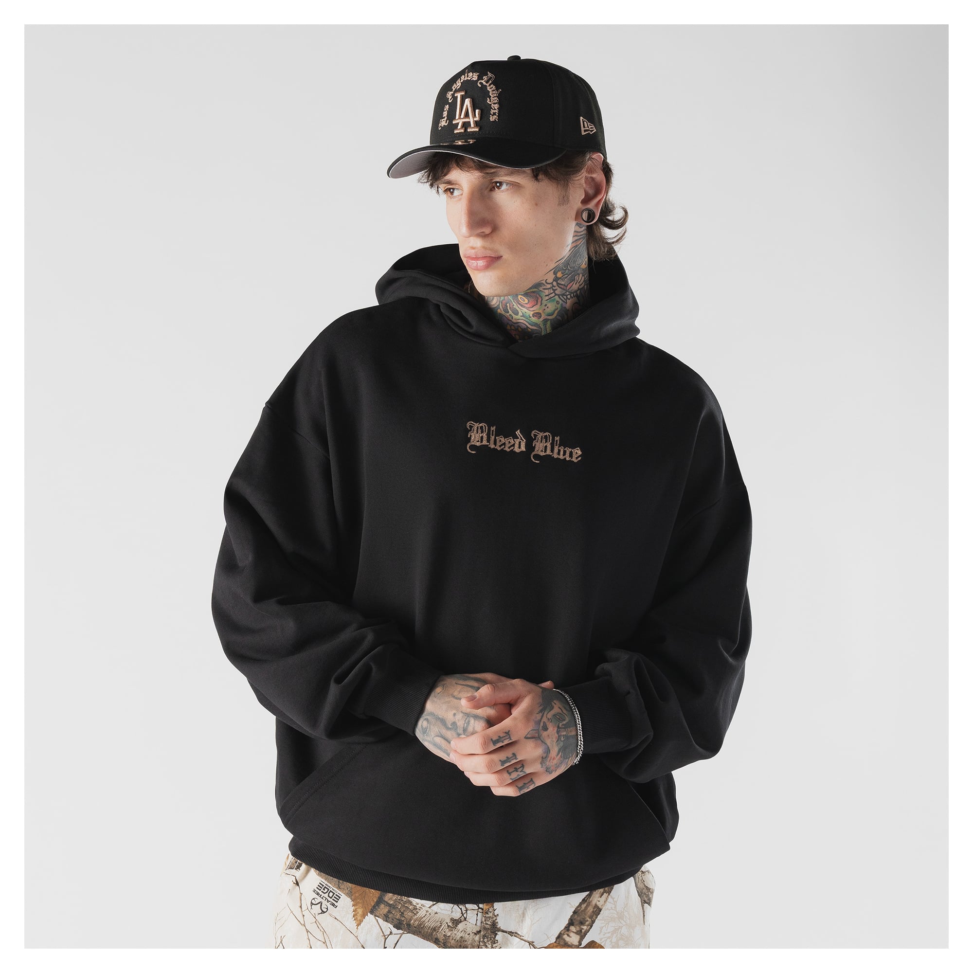 Sweat à capuche New Era noir pour homme, Los Angeles Dodgers, inscription Heritage Gothic