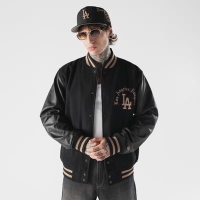  Los Angeles Dodgers New Era Heritage Gothic Lettering Varsity Jacket - Black