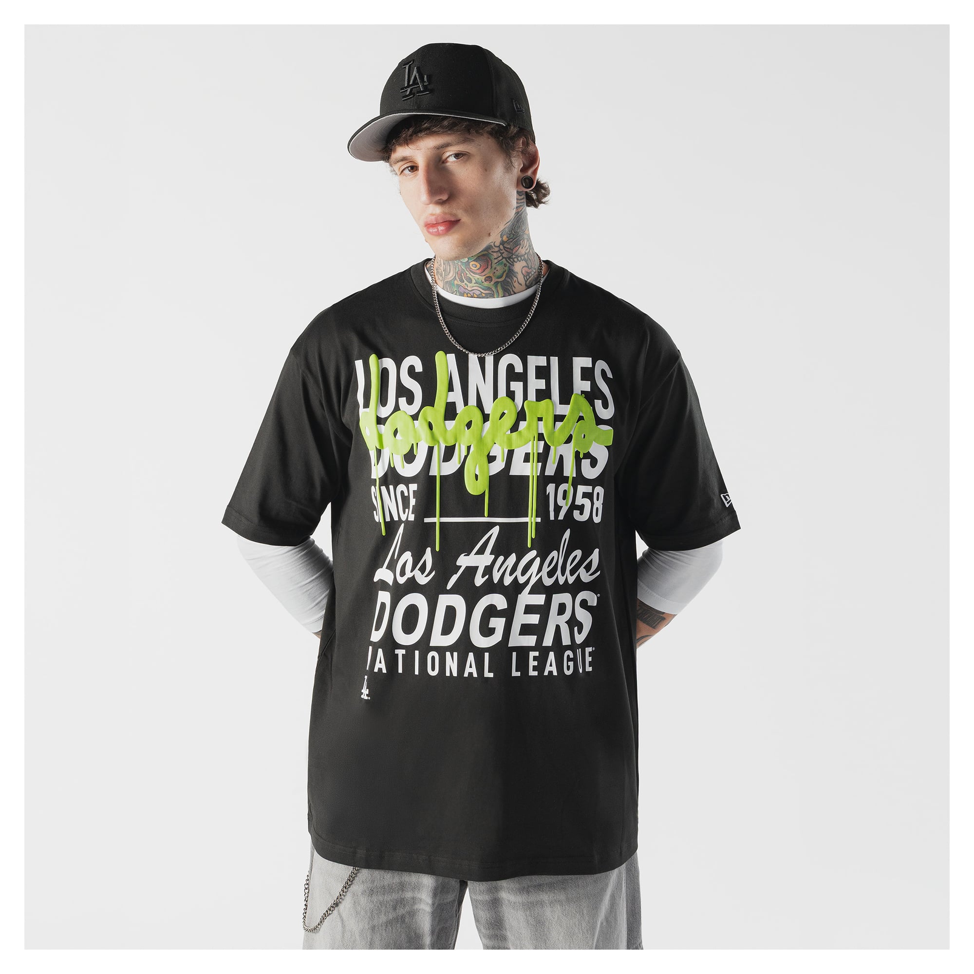 T-shirt New Era noir pour homme Los Angeles Dodgers Lifestyle Glow Spray Paint