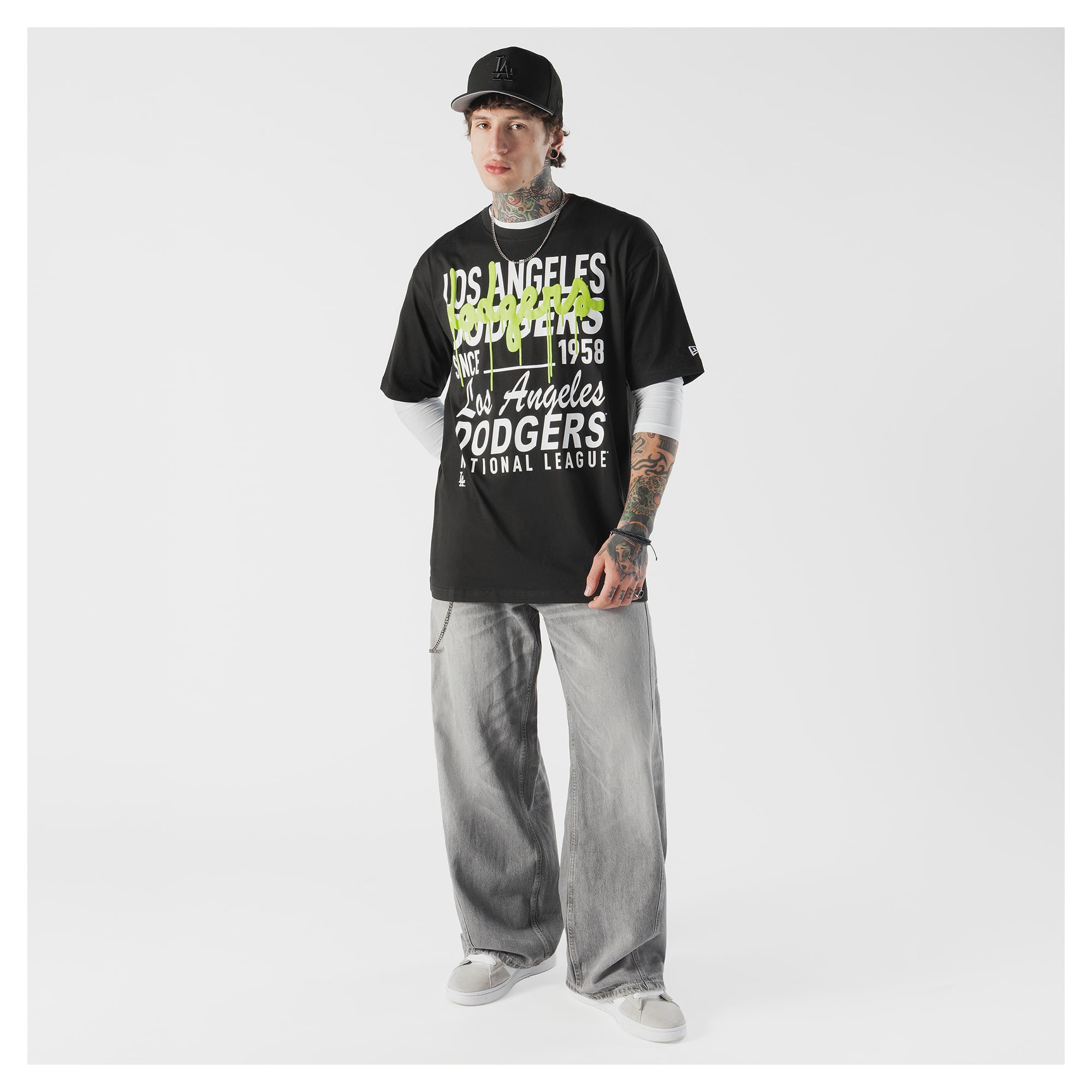 T-shirt New Era noir pour homme Los Angeles Dodgers Lifestyle Glow Spray Paint