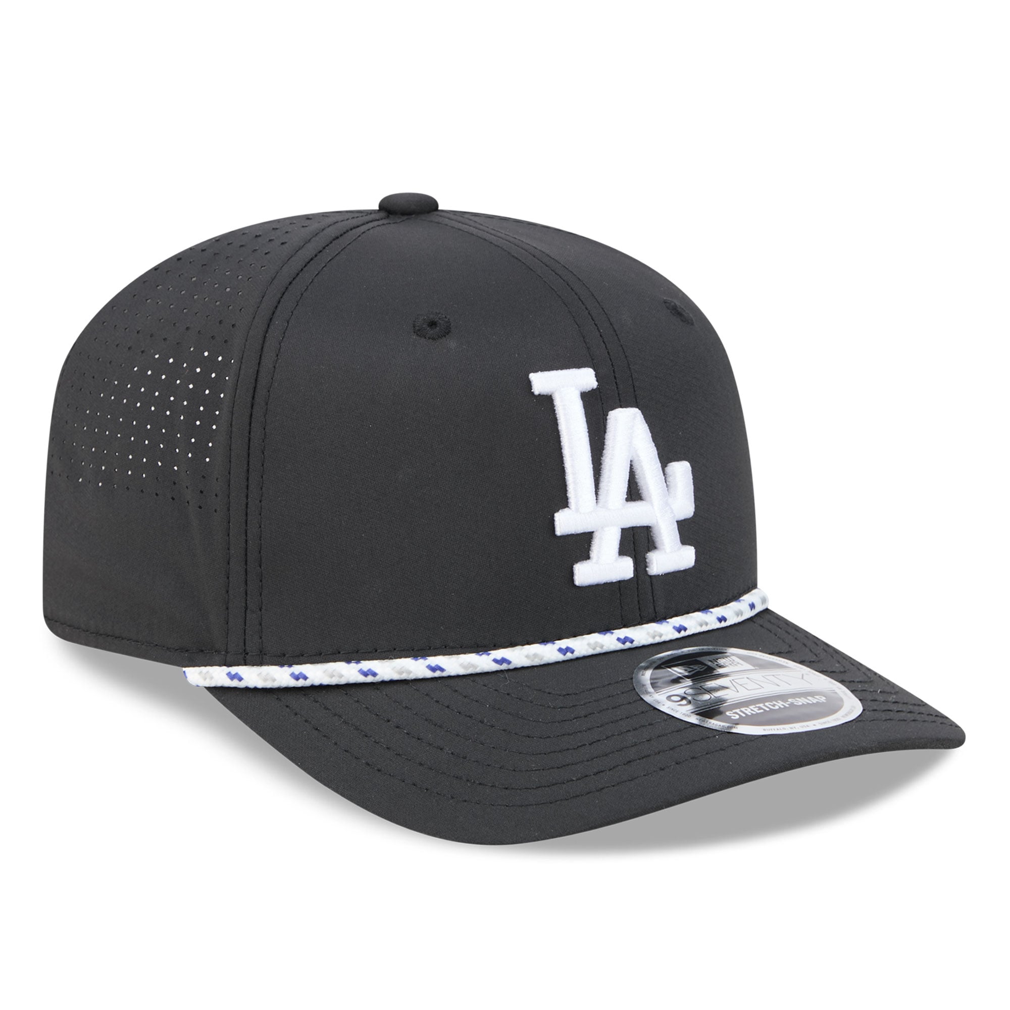 Casquette New Era noire Los Angeles Dodgers pour homme, modèle 9SEVENTY à cordon ajustable.