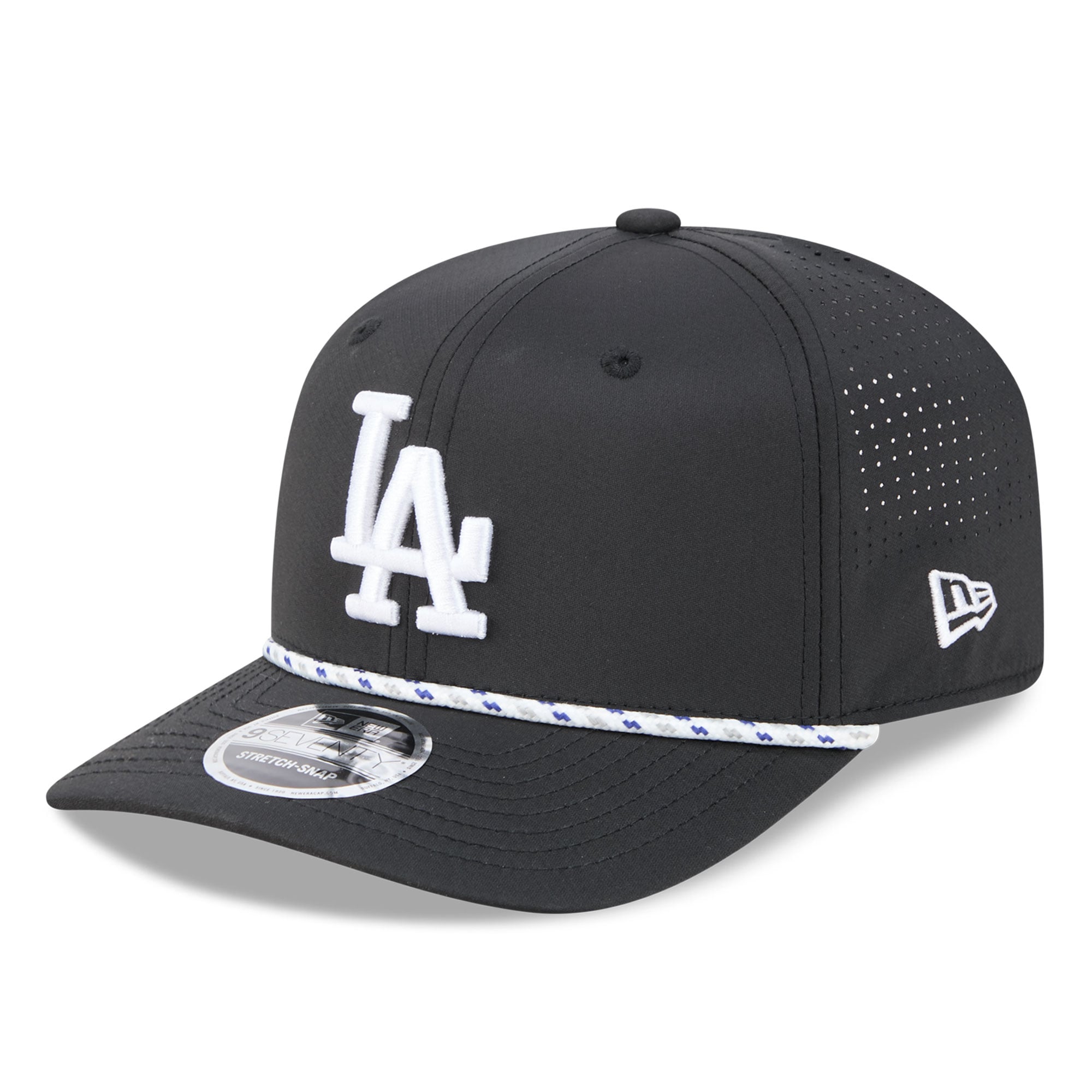 Casquette New Era noire Los Angeles Dodgers pour homme, modèle 9SEVENTY à cordon ajustable.
