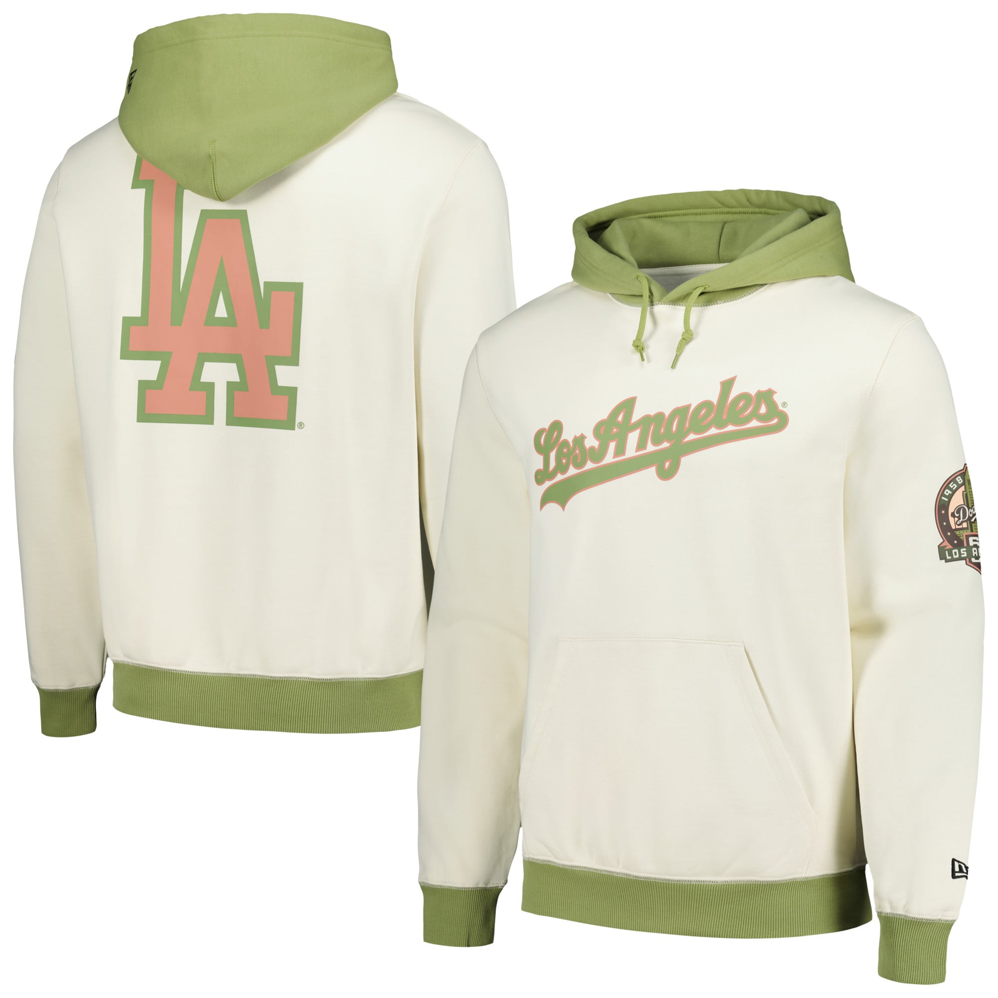 Sweat à capuche Color Pop New Era pour hommes, crème/vert, Los Angeles Dodgers