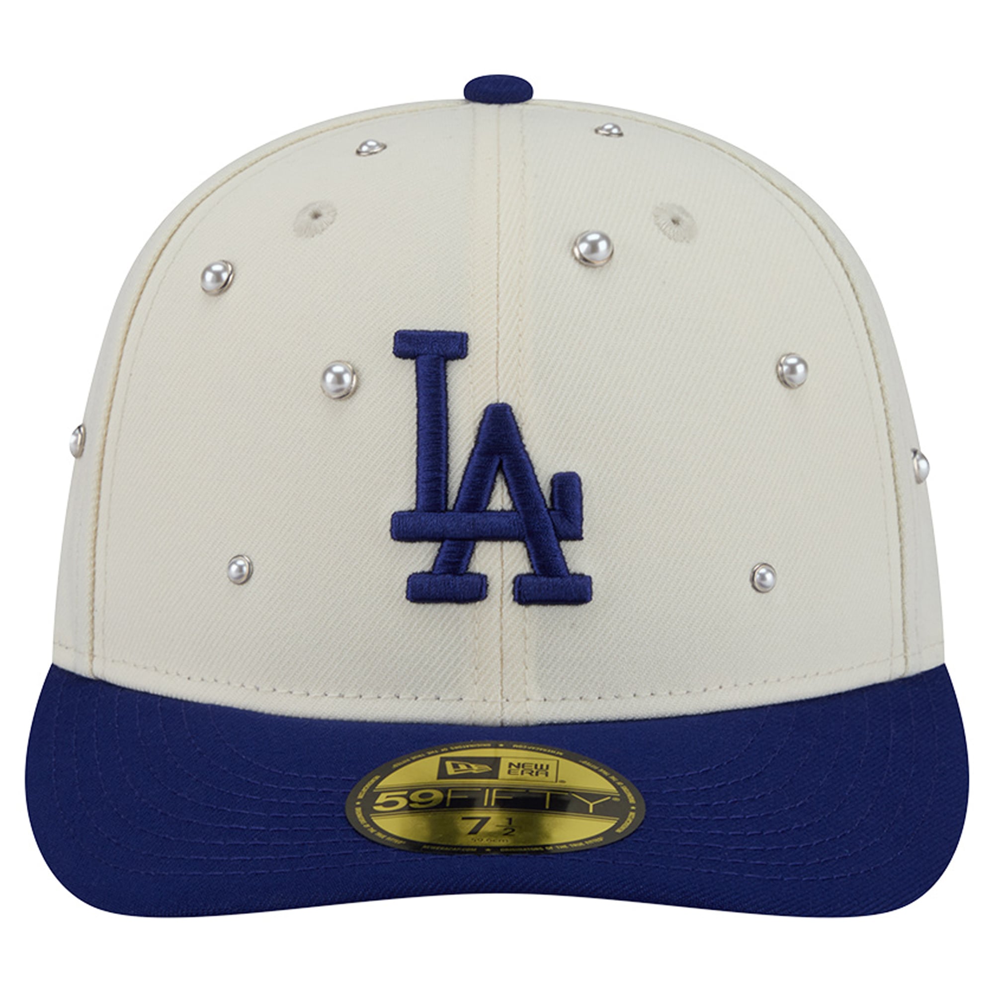 Men's New Era Cream/Royal Los Angeles Dodgers Pearl Stud 59FIFTY Fitted Hat