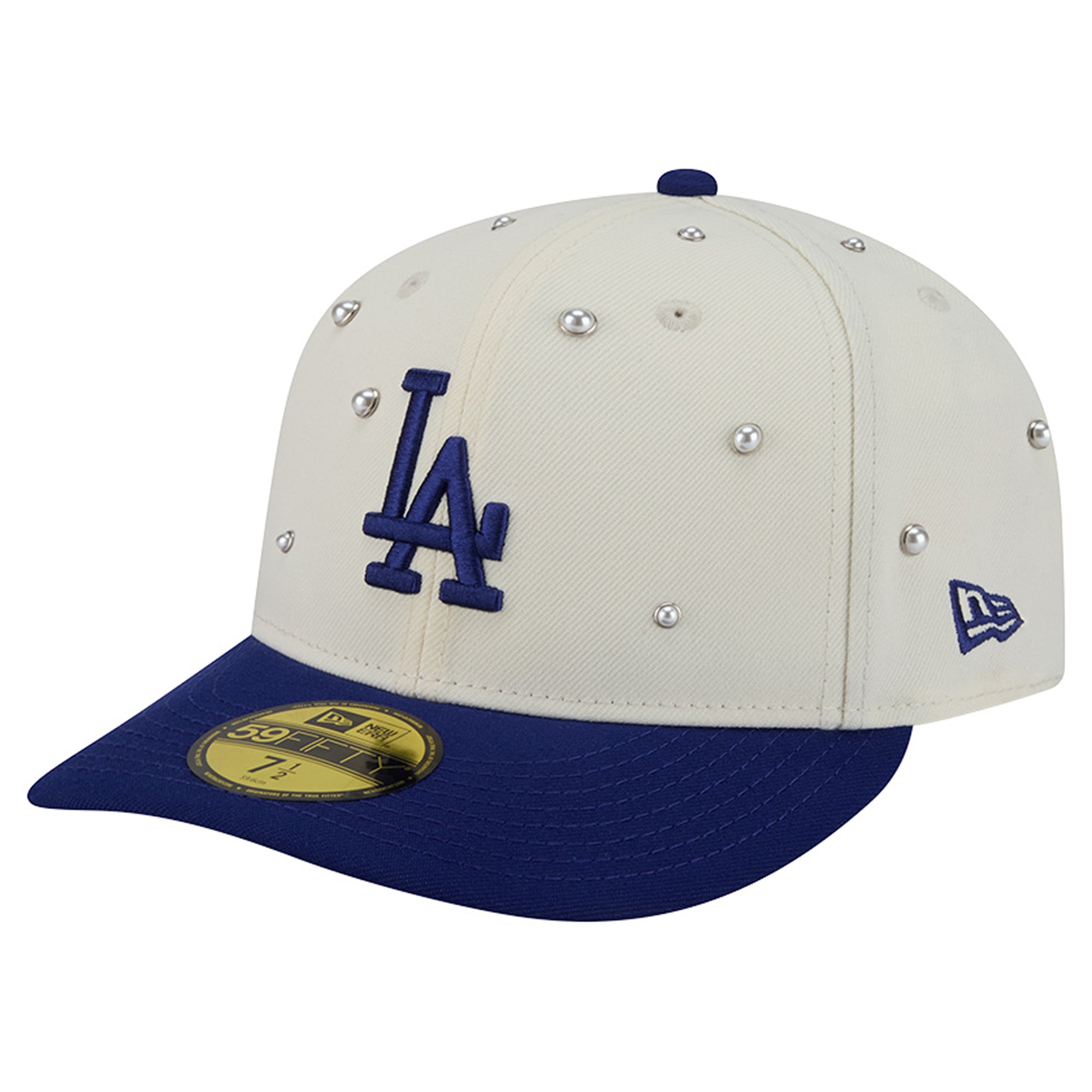 Men's New Era Cream/Royal Los Angeles Dodgers Pearl Stud 59FIFTY Fitted Hat