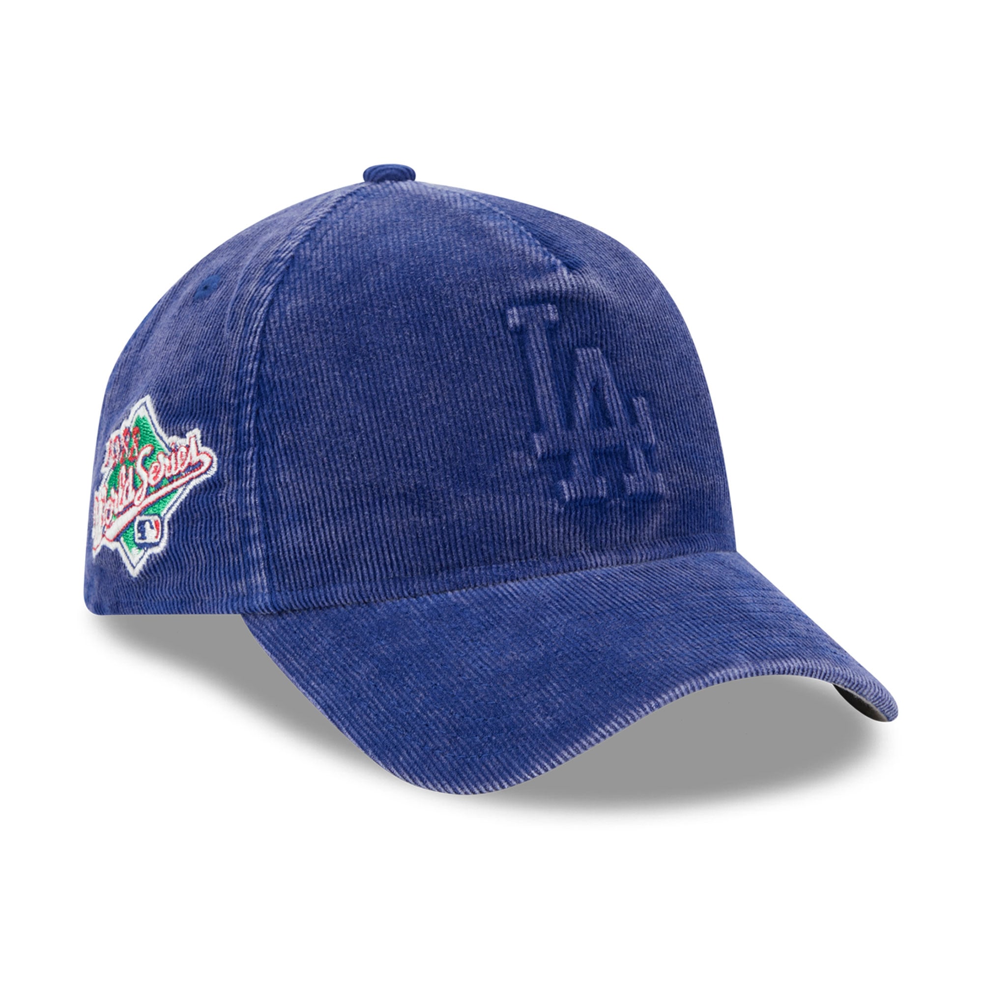 Casquette New Era Royal Los Angeles Dodgers 1988 World Series pour homme, en velours côtelé ton sur ton, modèle 9FORTY à monture A ajustable, avec écusson latéral latéral.