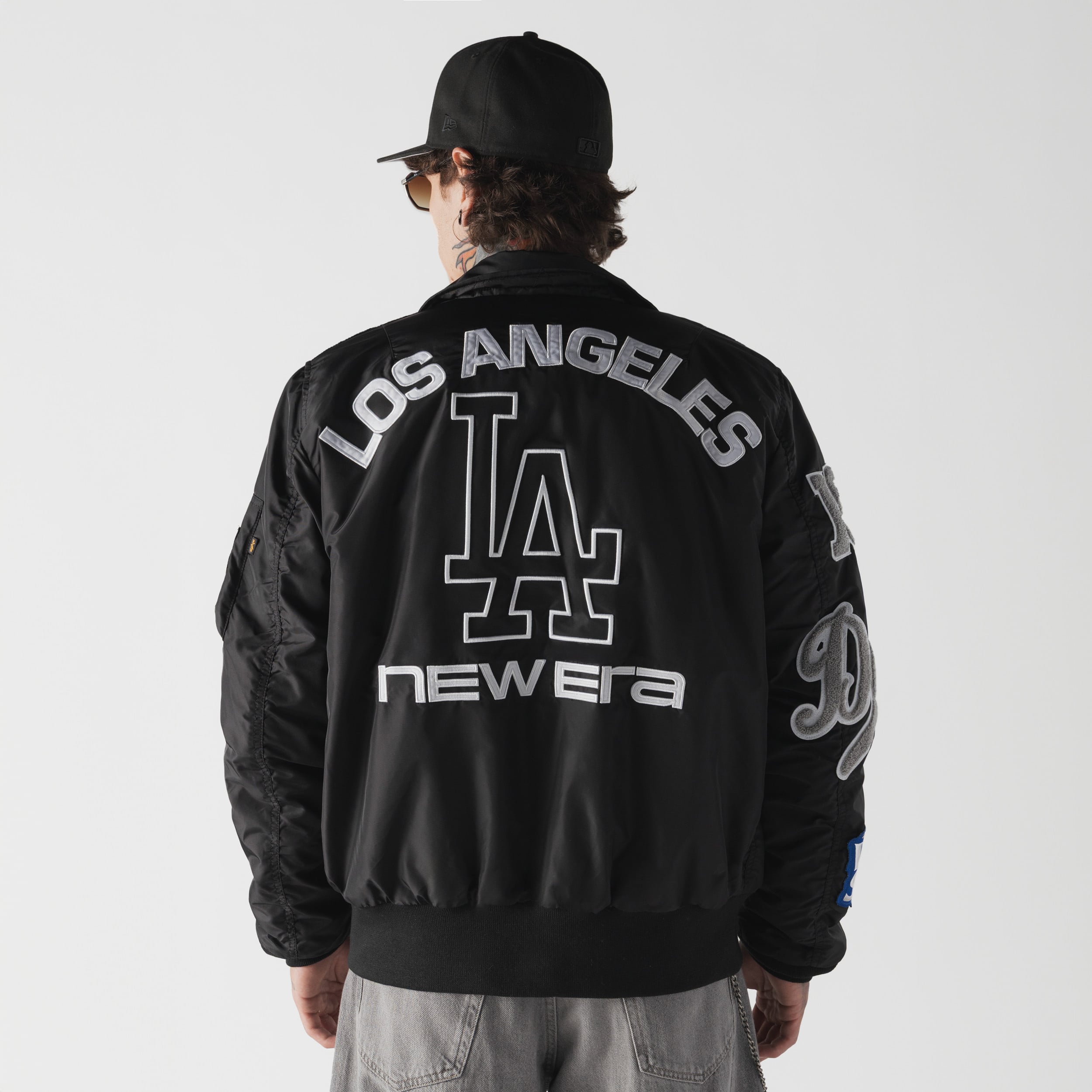 Veste bomber zippée intégrale New Era x Alpha Industries noire Los Angeles Dodgers MA-1 pour homme