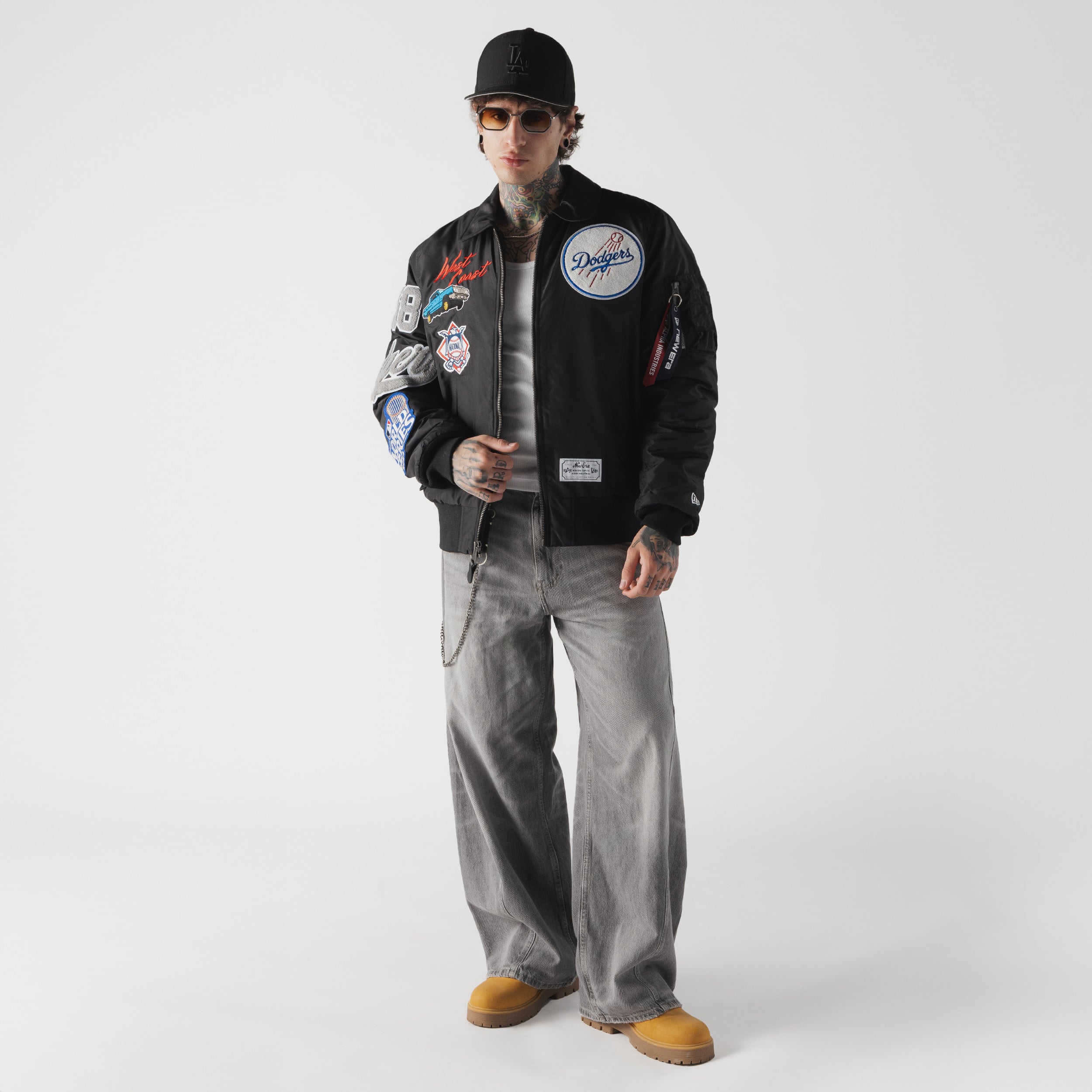 Veste bomber zippée intégrale New Era x Alpha Industries noire Los Angeles Dodgers MA-1 pour homme