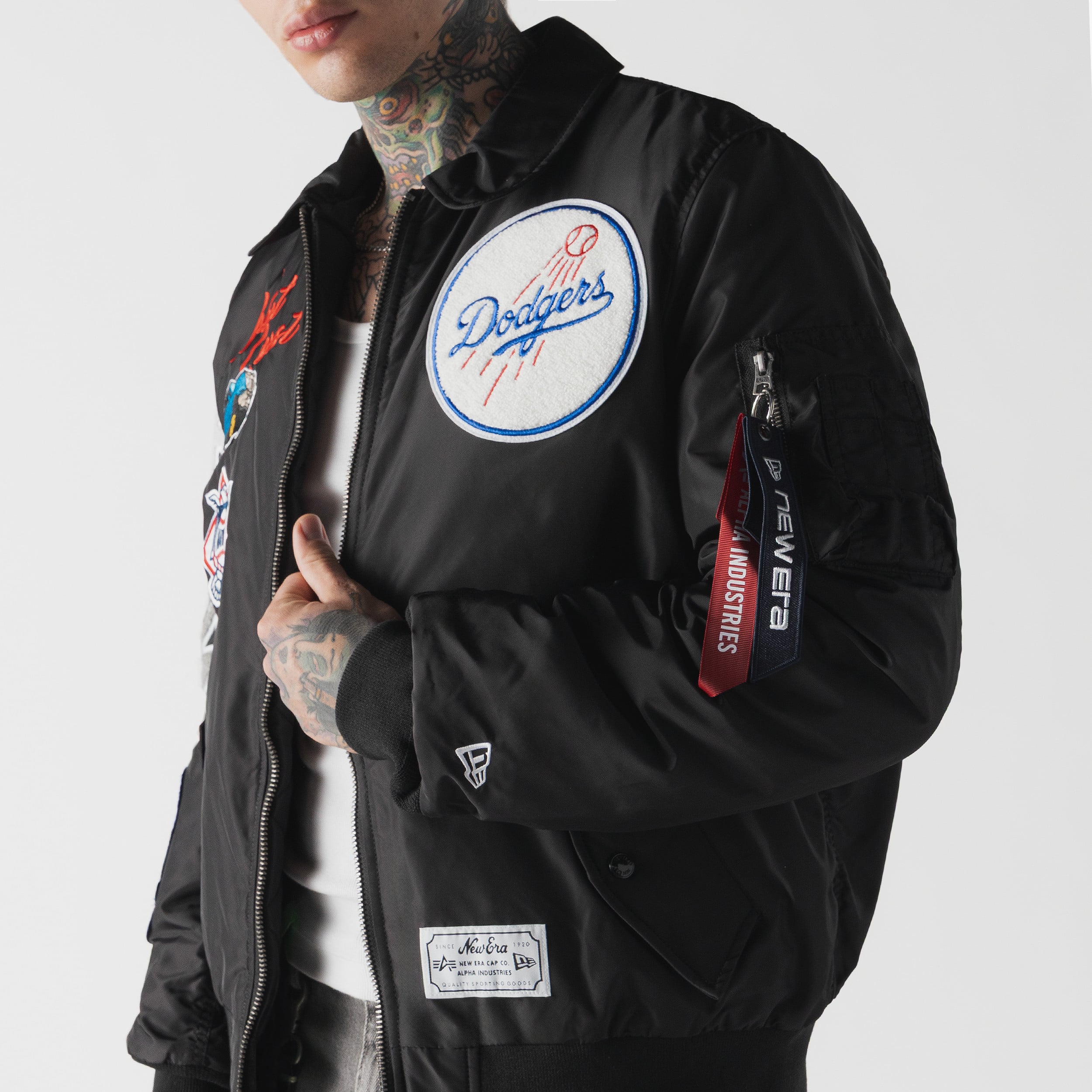 Veste bomber zippée intégrale New Era x Alpha Industries noire Los Angeles Dodgers MA-1 pour homme