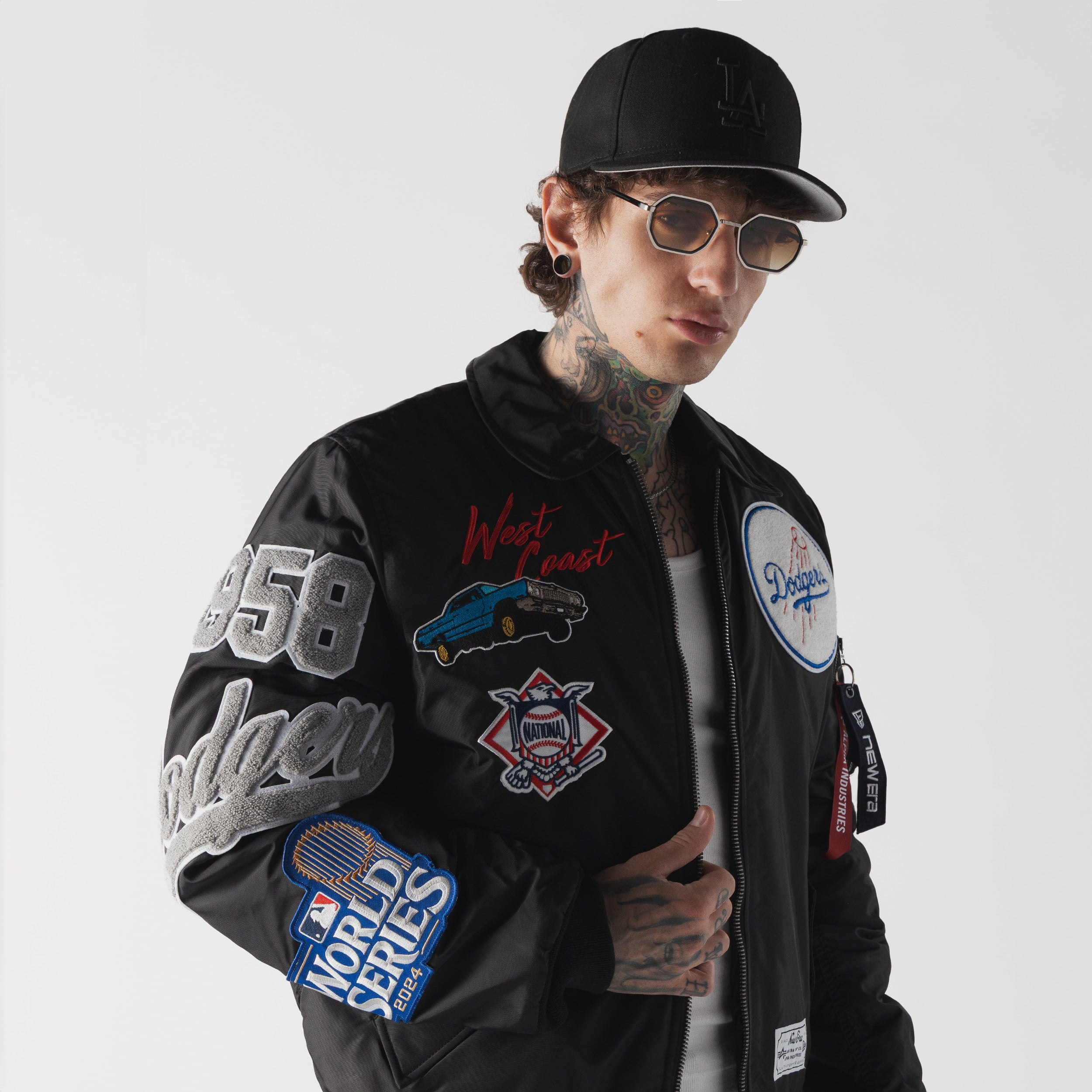 Veste bomber zippée intégrale New Era x Alpha Industries noire Los Angeles Dodgers MA-1 pour homme