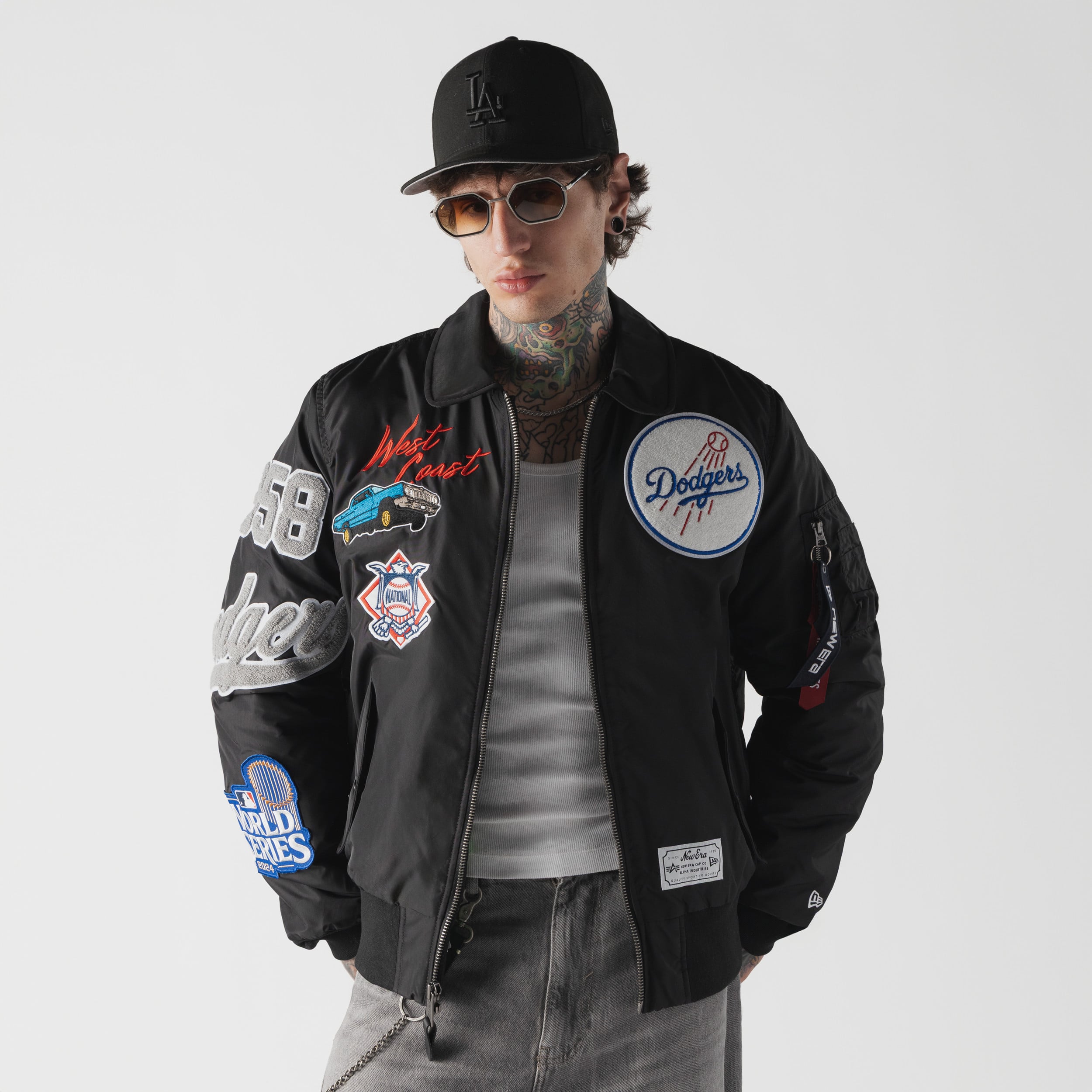 Veste bomber zippée intégrale New Era x Alpha Industries noire Los Angeles Dodgers MA-1 pour homme