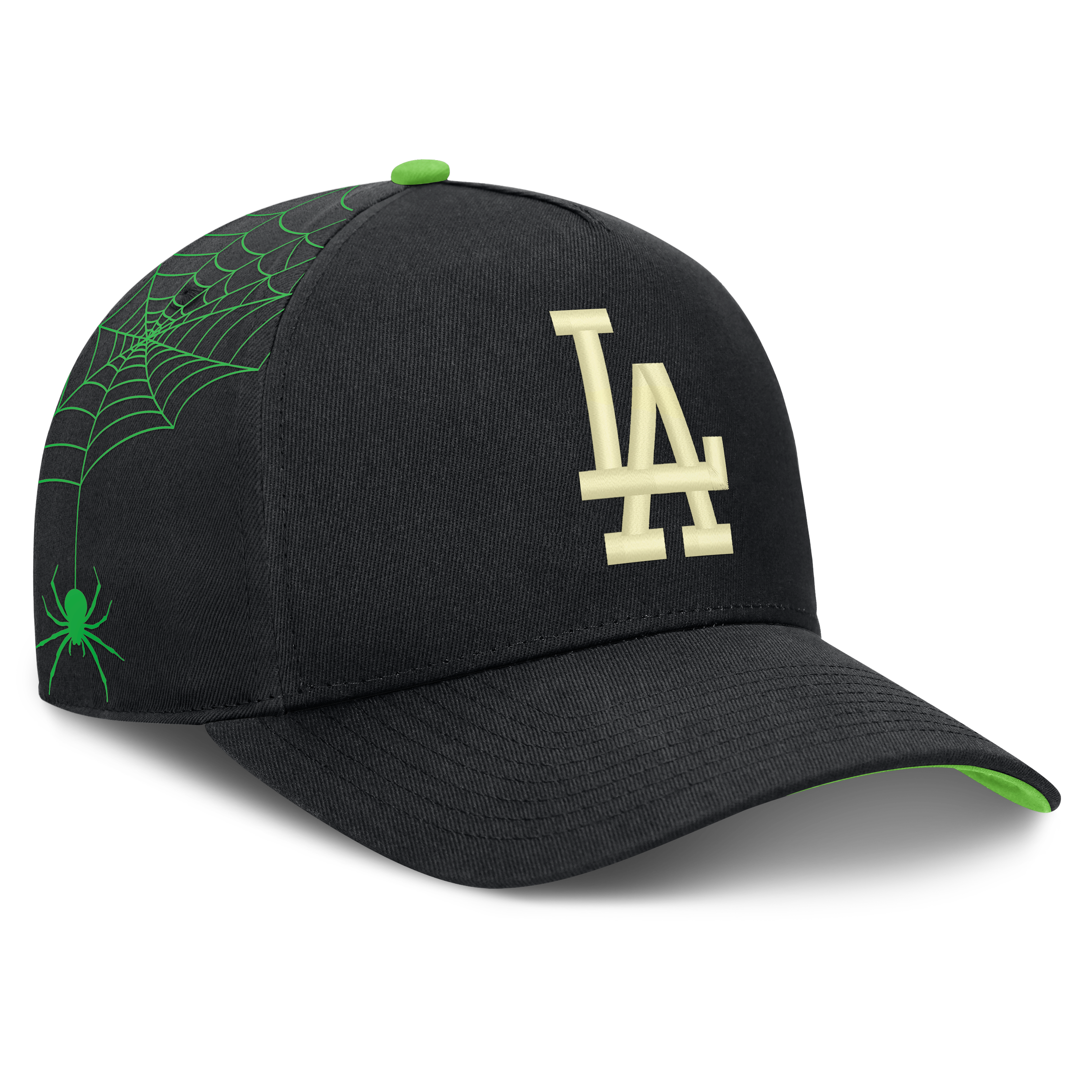 Men's Nike Black Los Angeles Dodgers Halloween Glow in the Dark Rise Dri-FIT A-Frame Adjustable Hat