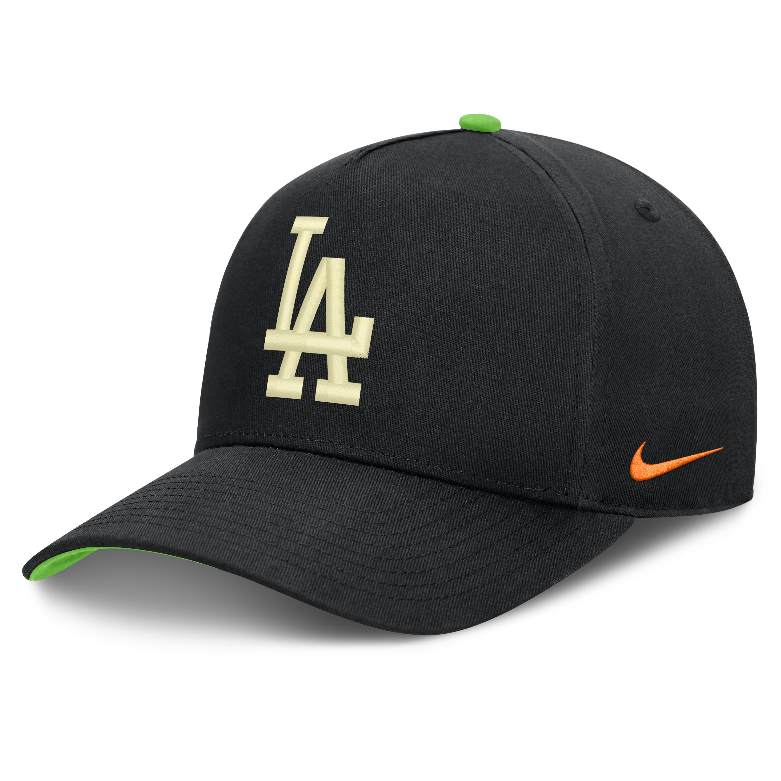 Men's Nike Black Los Angeles Dodgers Halloween Glow in the Dark Rise Dri-FIT A-Frame Adjustable Hat