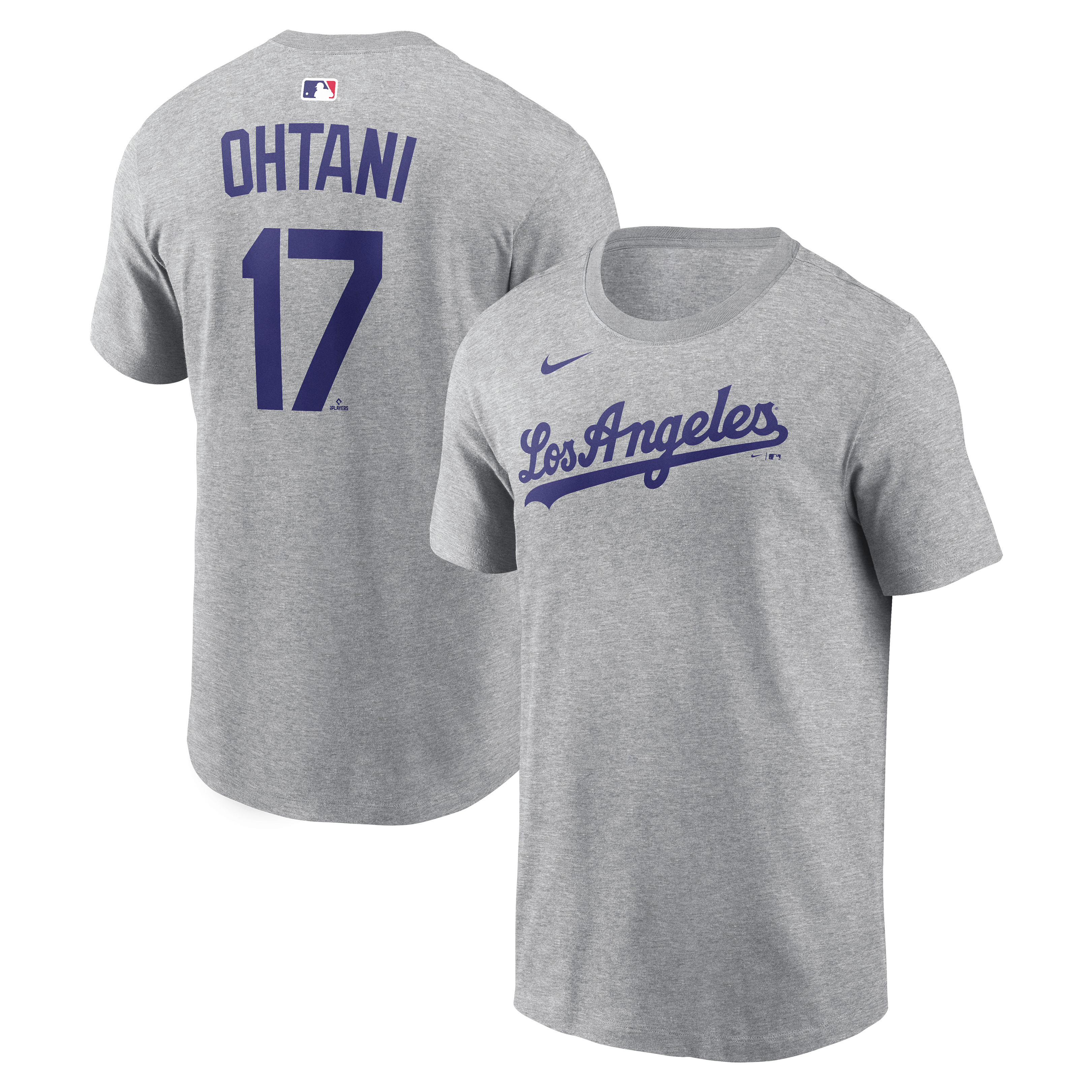 T-shirt Nike Shohei Ohtani gris chiné pour homme, Los Angeles Dodgers, avec nom et numéro