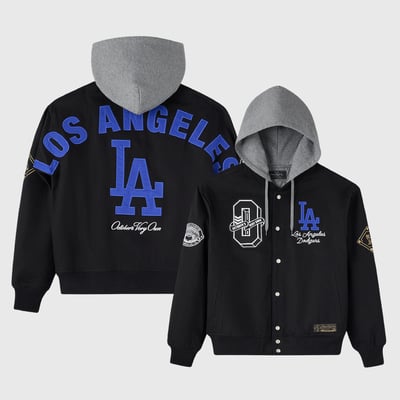 Los Angeles Dodgers OVO x MLB Insulated Twill Full-Snap Bomber Jacket - Black