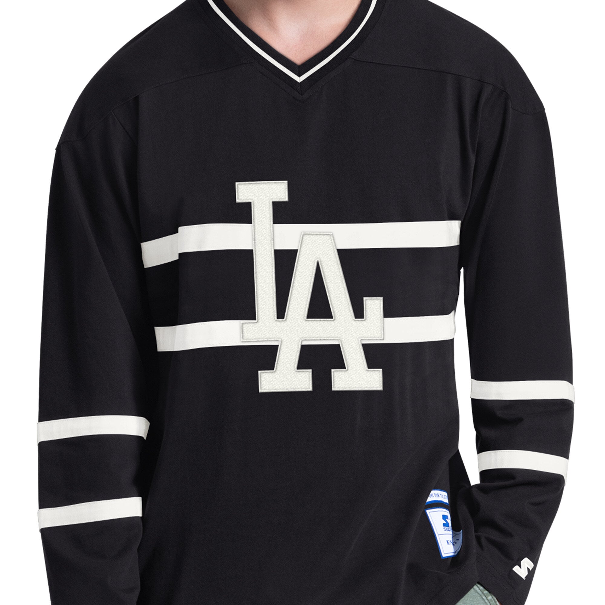 T-shirt à manches longues et col en V Starter Black Los Angeles Dodgers Line Up pour homme