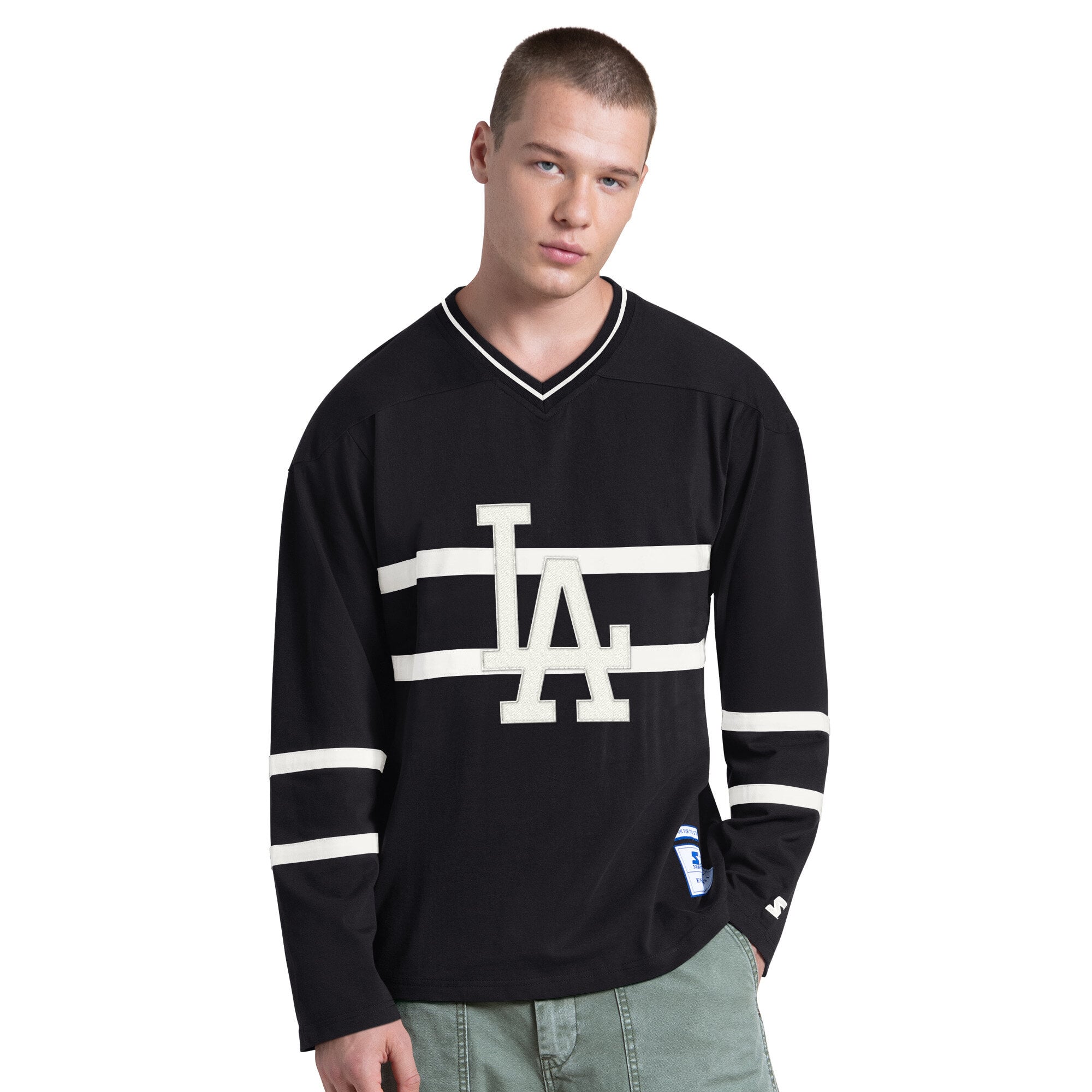 T-shirt à manches longues et col en V Starter Black Los Angeles Dodgers Line Up pour homme