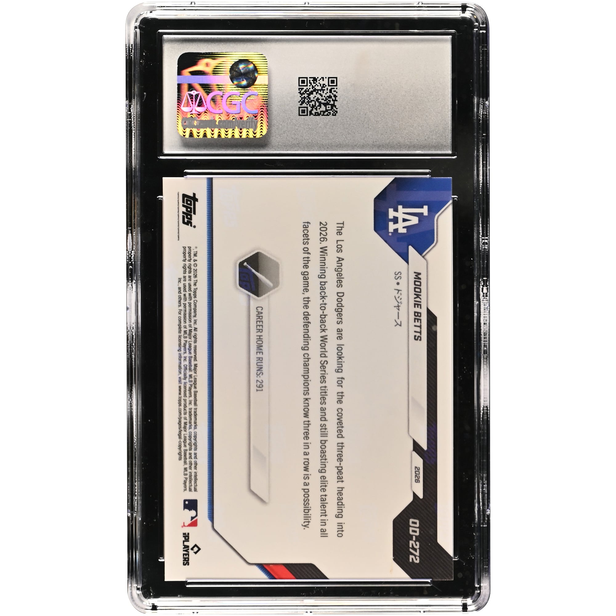 Carte de Mookie Betts, Los Angeles Dodgers, 2026 Topps Now Road to Opening Day - Édition Japon #OD-272, authentifiée CGC (10 cartes).