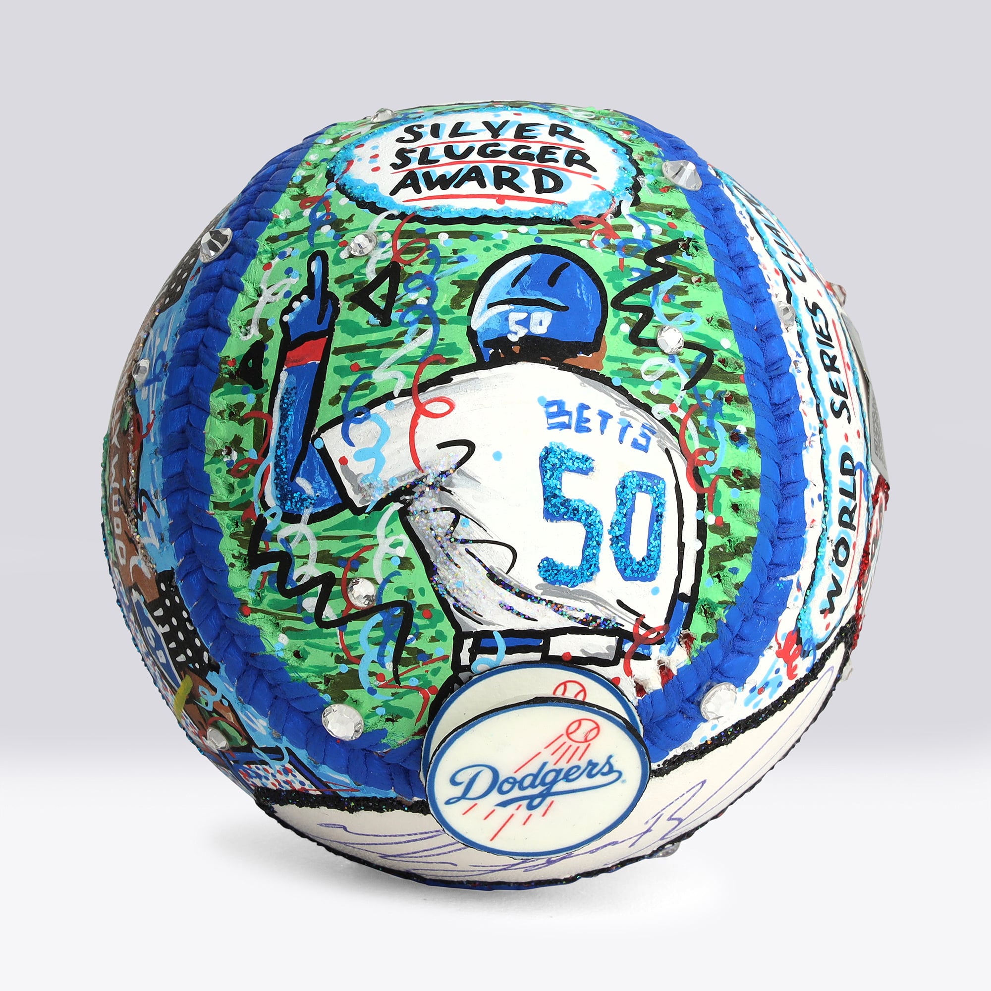 Balle de baseball autographiée par Mookie Betts (Los Angeles Dodgers) avec inscription à son nom complet - Illustration de Charles Fazzino - NF70445973