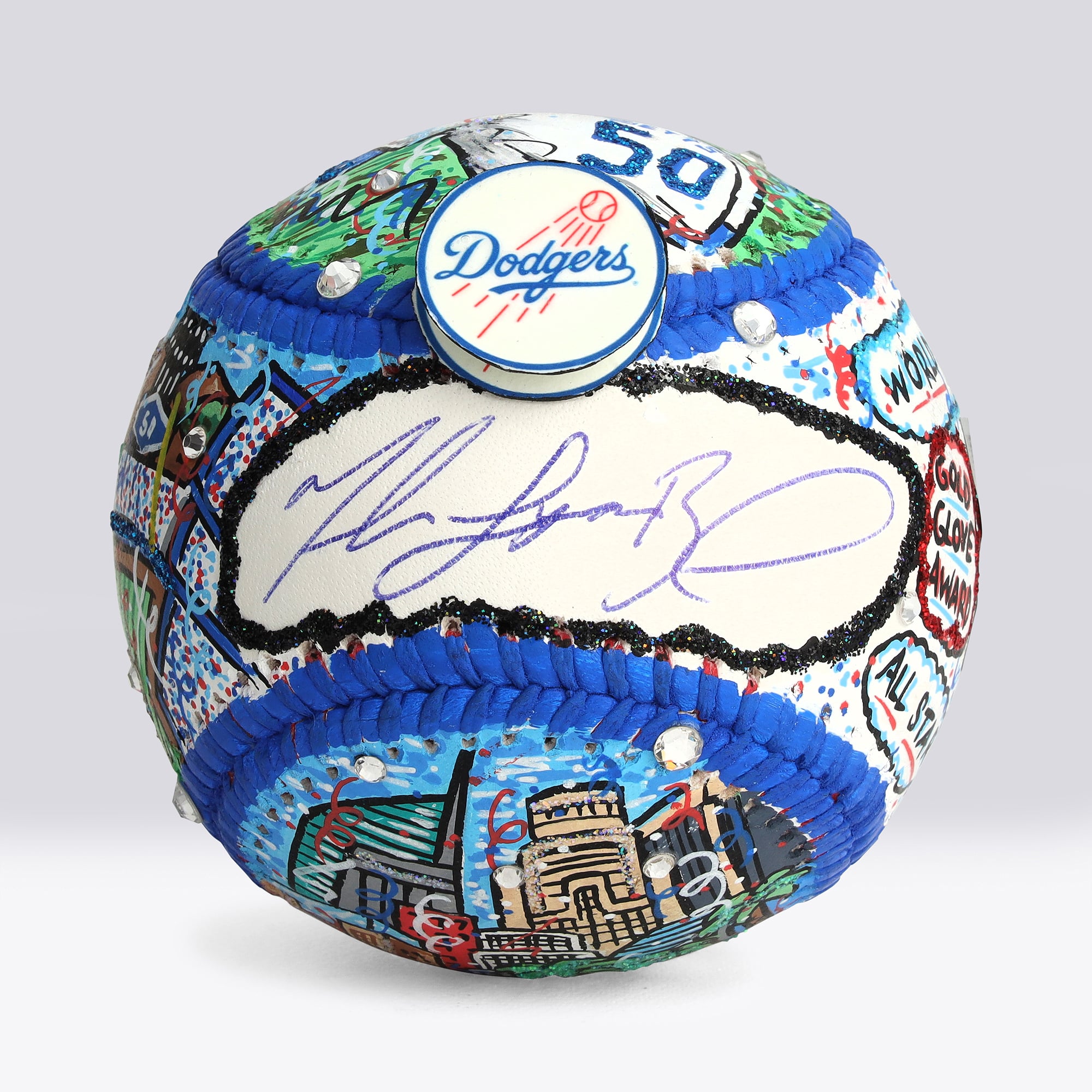 Balle de baseball autographiée par Mookie Betts (Los Angeles Dodgers) avec inscription à son nom complet - Illustration de Charles Fazzino - NF70445973