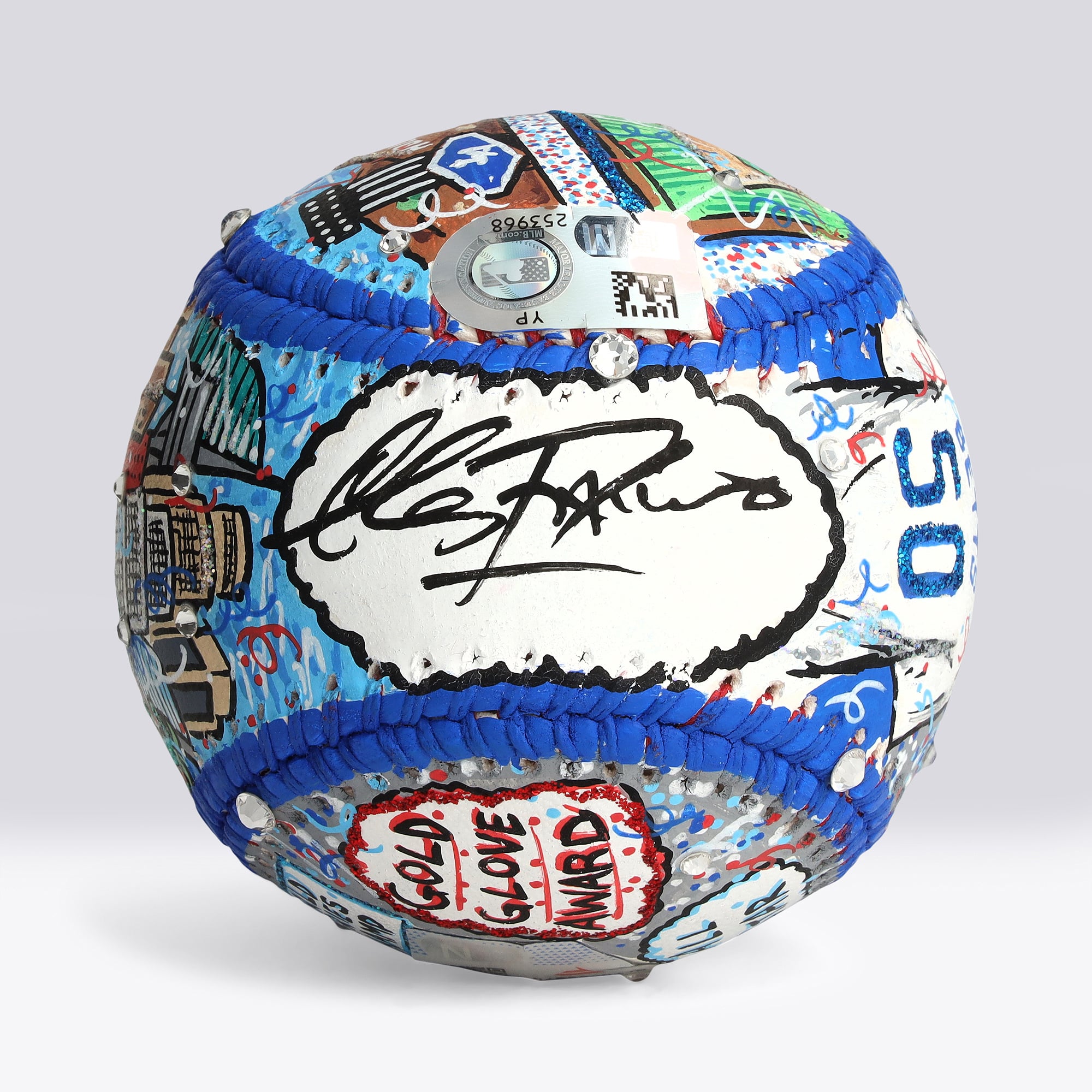 Balle de baseball autographiée par Mookie Betts des Dodgers de Los Angeles avec l'inscription « Here To Play » - Illustration de Charles Fazzino - NF70445970