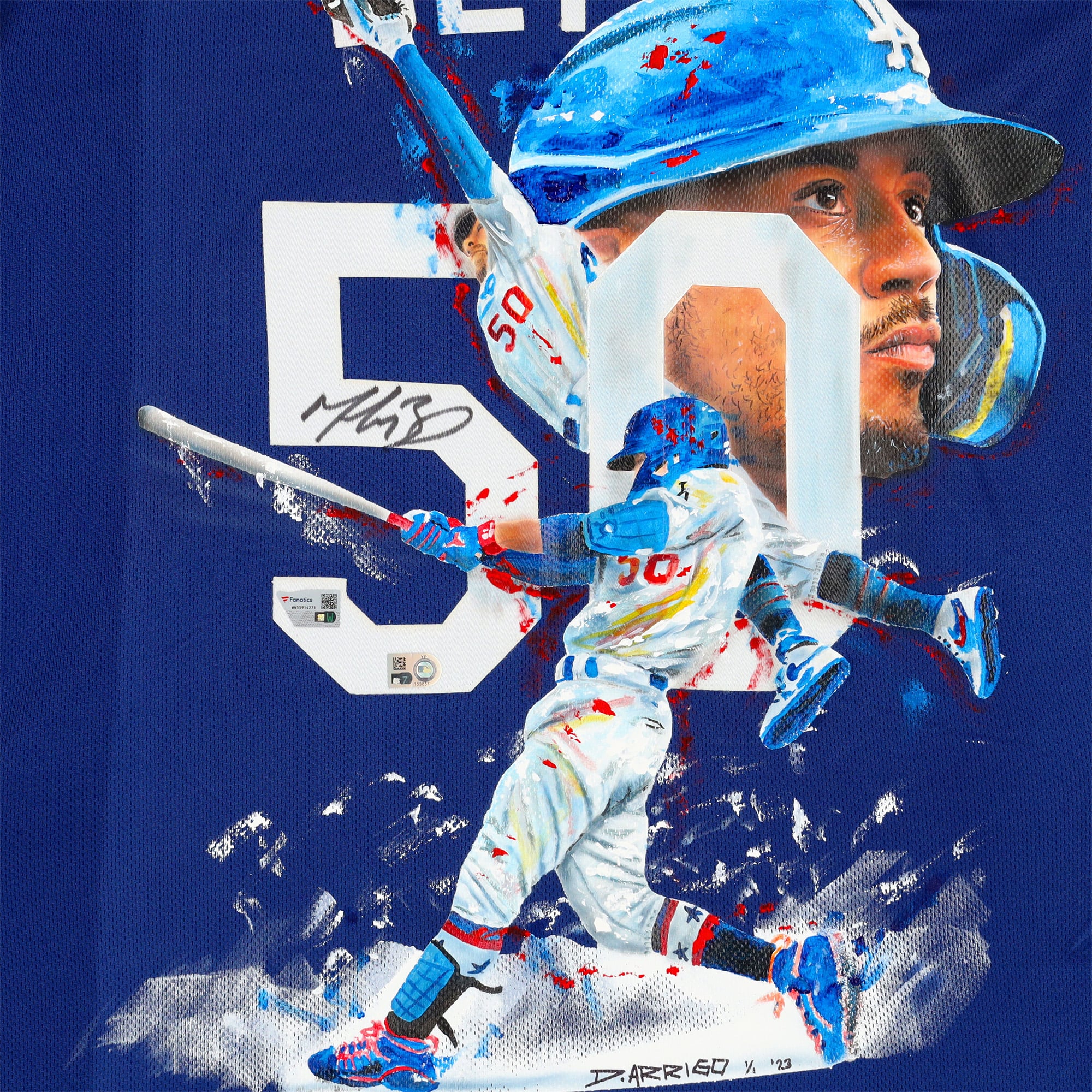 Maillot Nike bleu authentique dédicacé par Mookie Betts des Los Angeles Dodgers - Illustration de David Arrigo - Édition limitée n°1 sur 1 - WN55914271