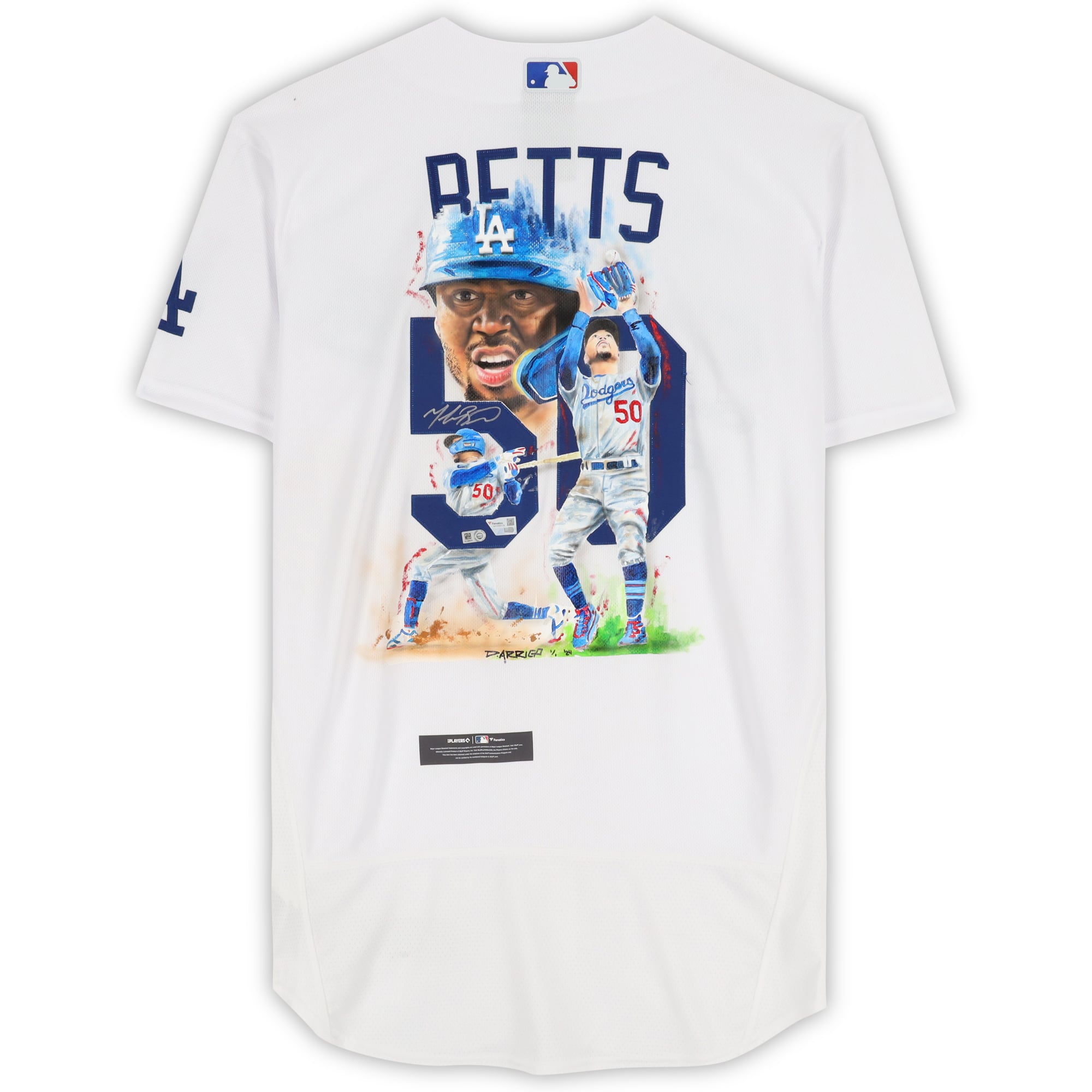 Maillot Nike blanc authentique autographié par Mookie Betts des Los Angeles Dodgers - Illustration de David Arrigo - Édition limitée n° 1/1 - GD53503178