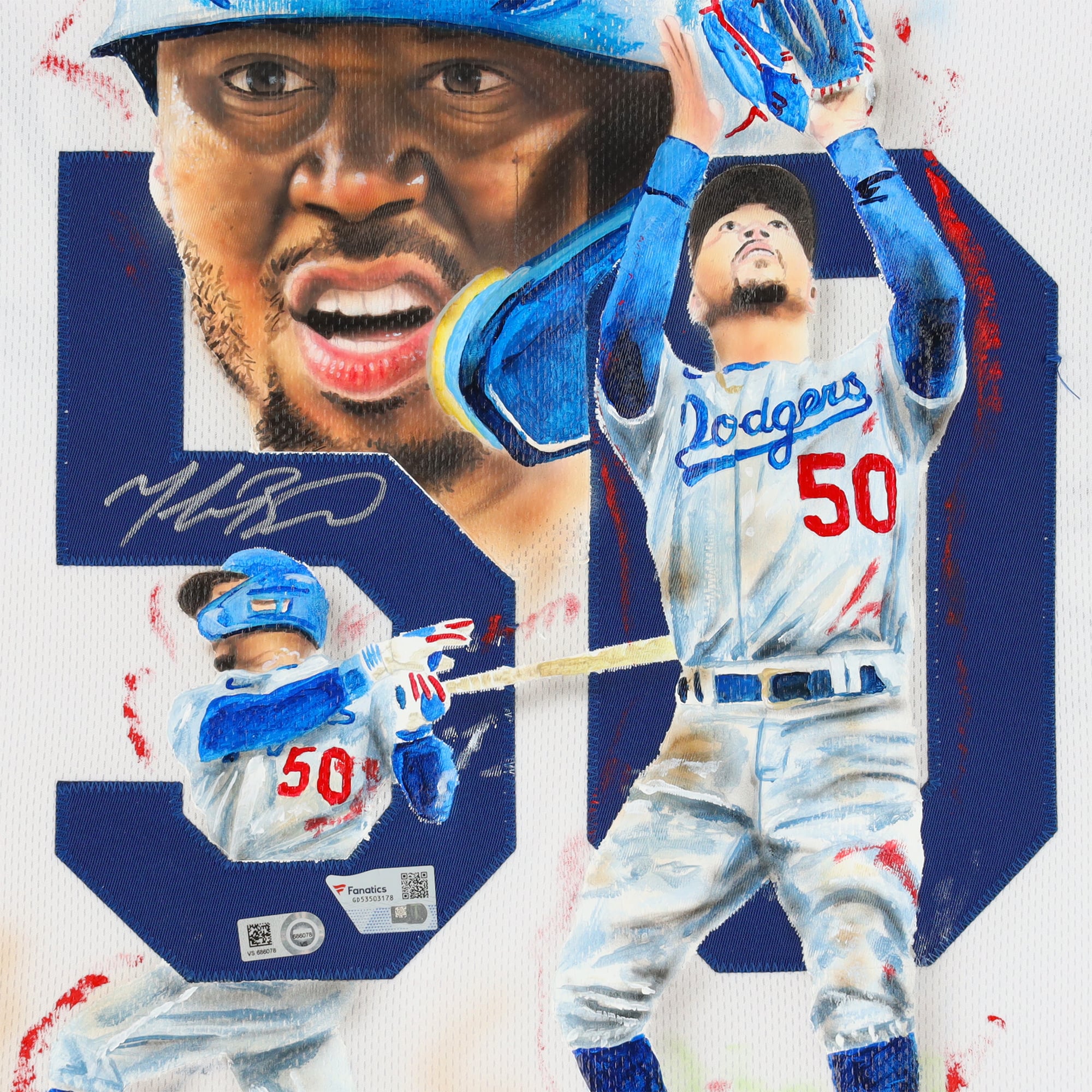 Mookie Betts Los Angeles Dodgers Autographed White Nike Authentic Jersey - Art by David Arrigo - Limited Edition #1/1 - GD53503178